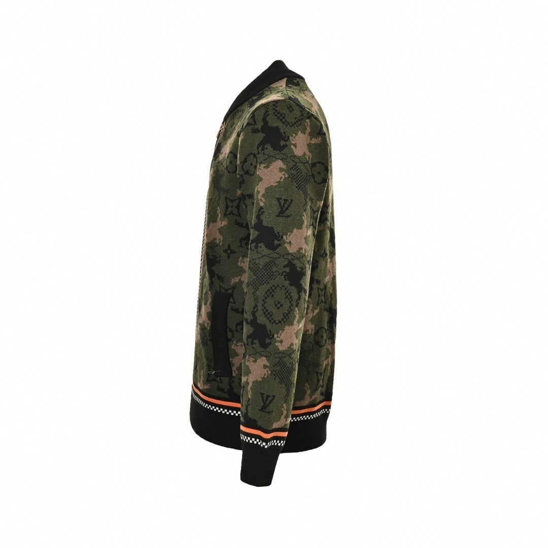 Monogram Camouflage Knit Bomber | Green & Orange
