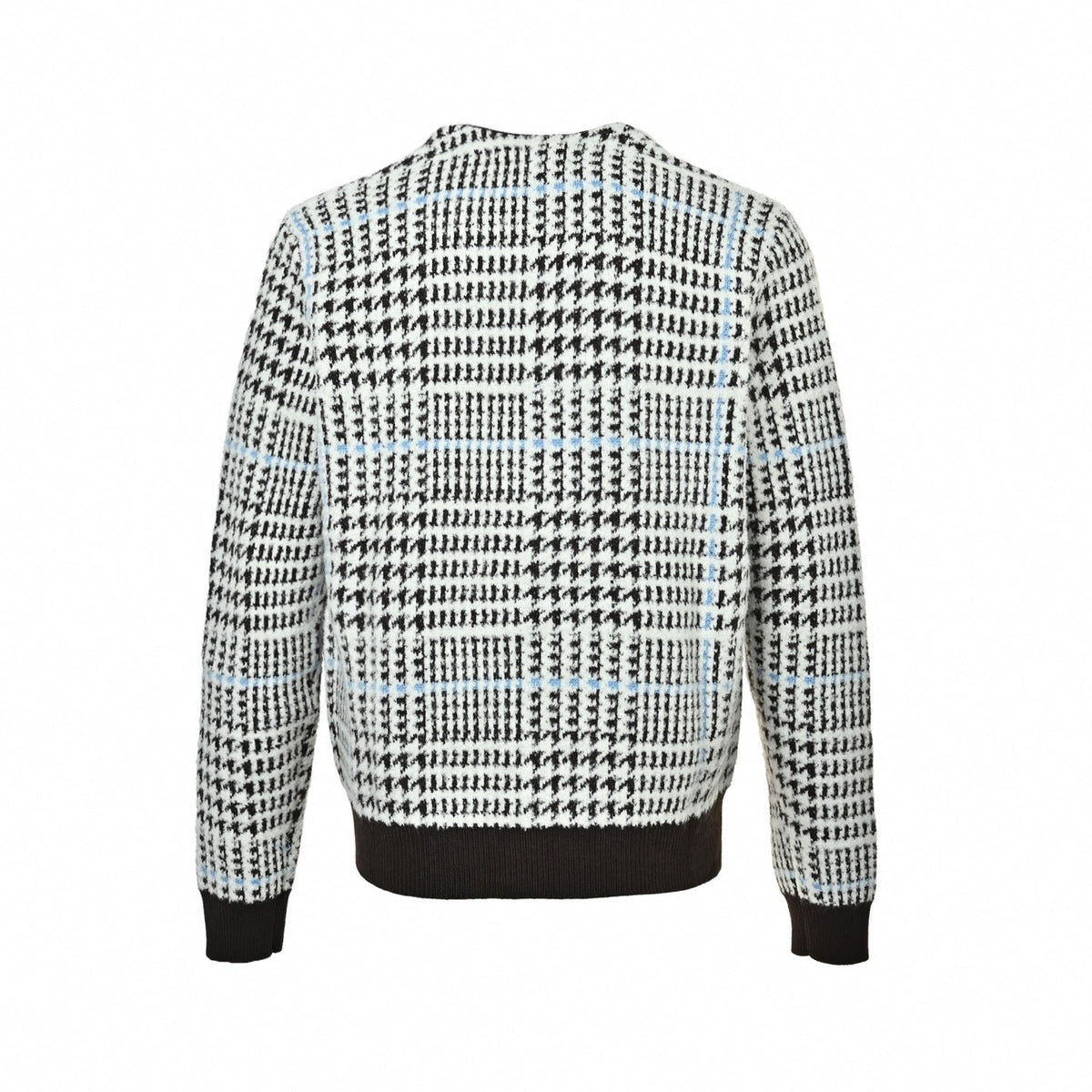 Brushed Houndstooth Intarsia Cardigan - Black/White/Light Blue