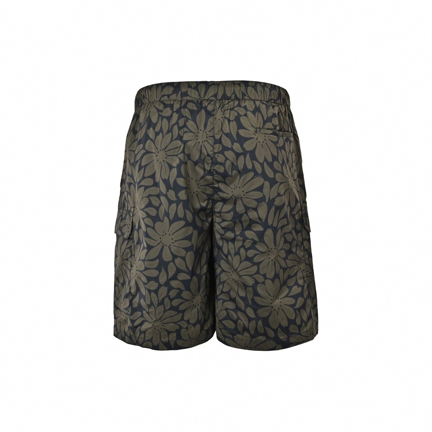 Floral Print Nylon Cargo Shorts | Olive Green