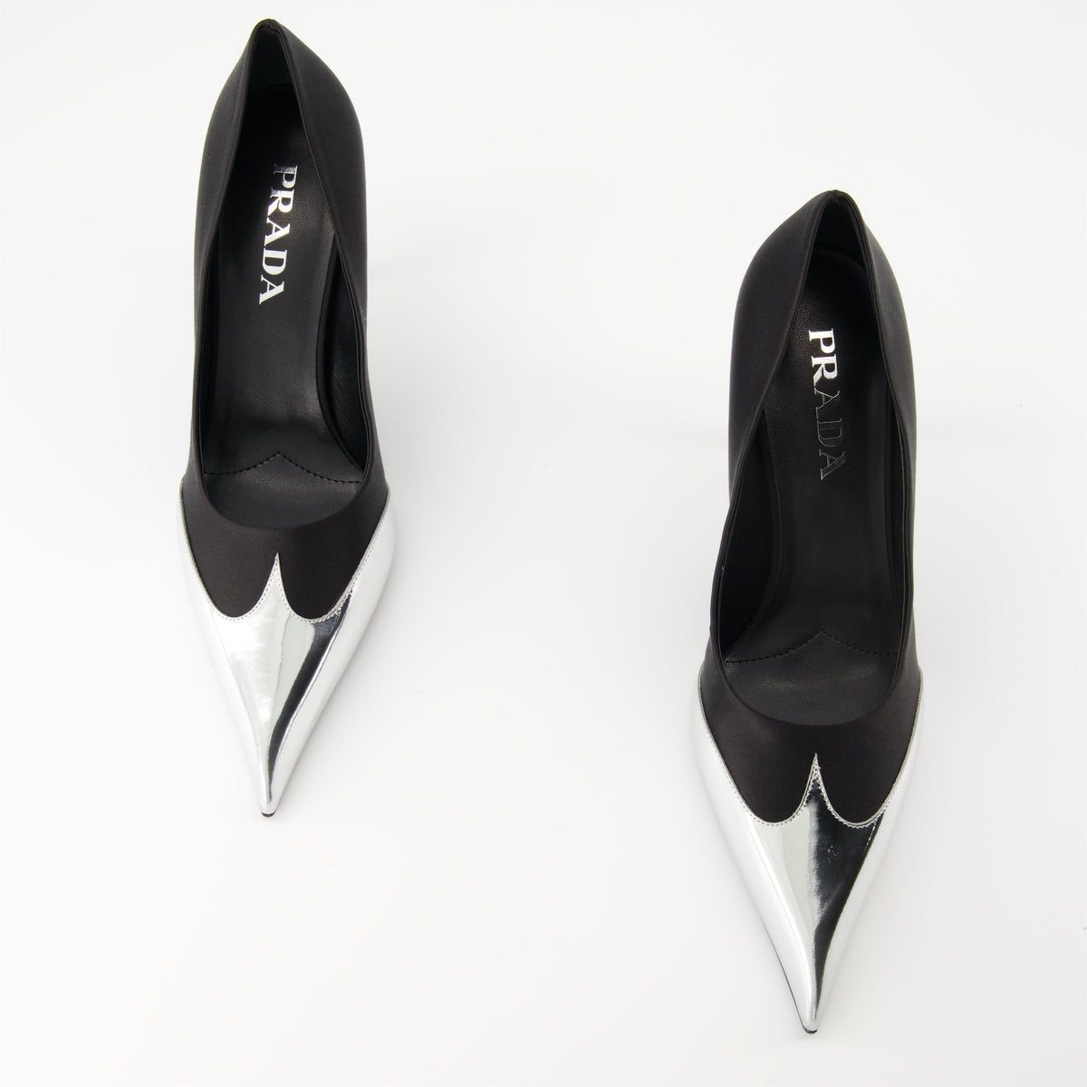 Satin and leather pumps