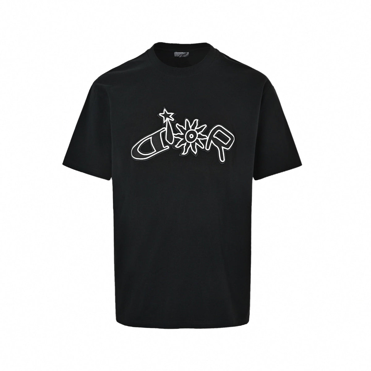 Stylized Embroidered Logo T-Shirt | Black