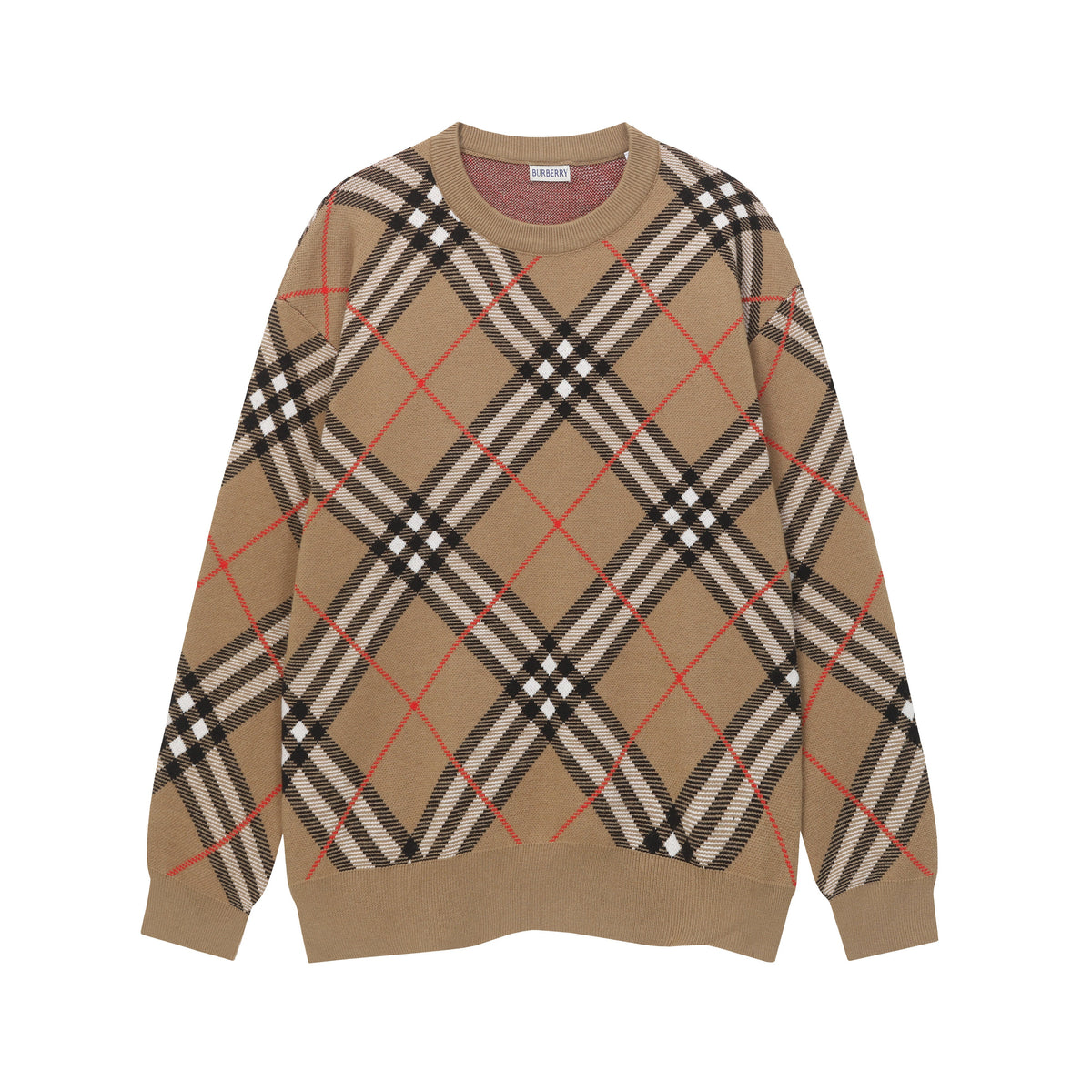 Giant Check Diamond Intarsia Wool Crewneck | Archive Beige