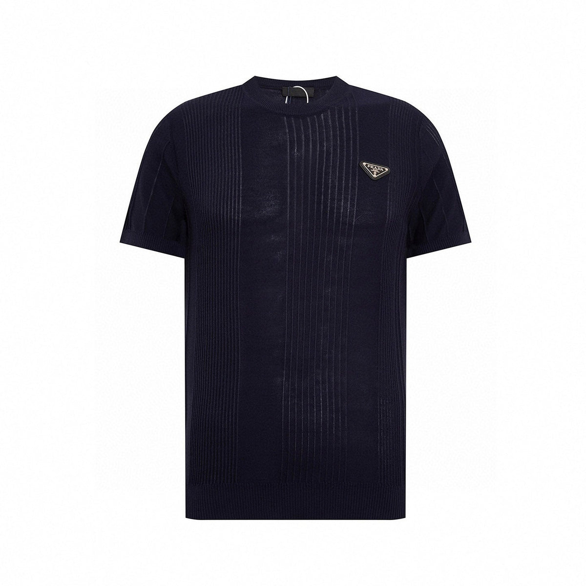 Vertical Ribbed Knit T-Shirt | Navy Blue