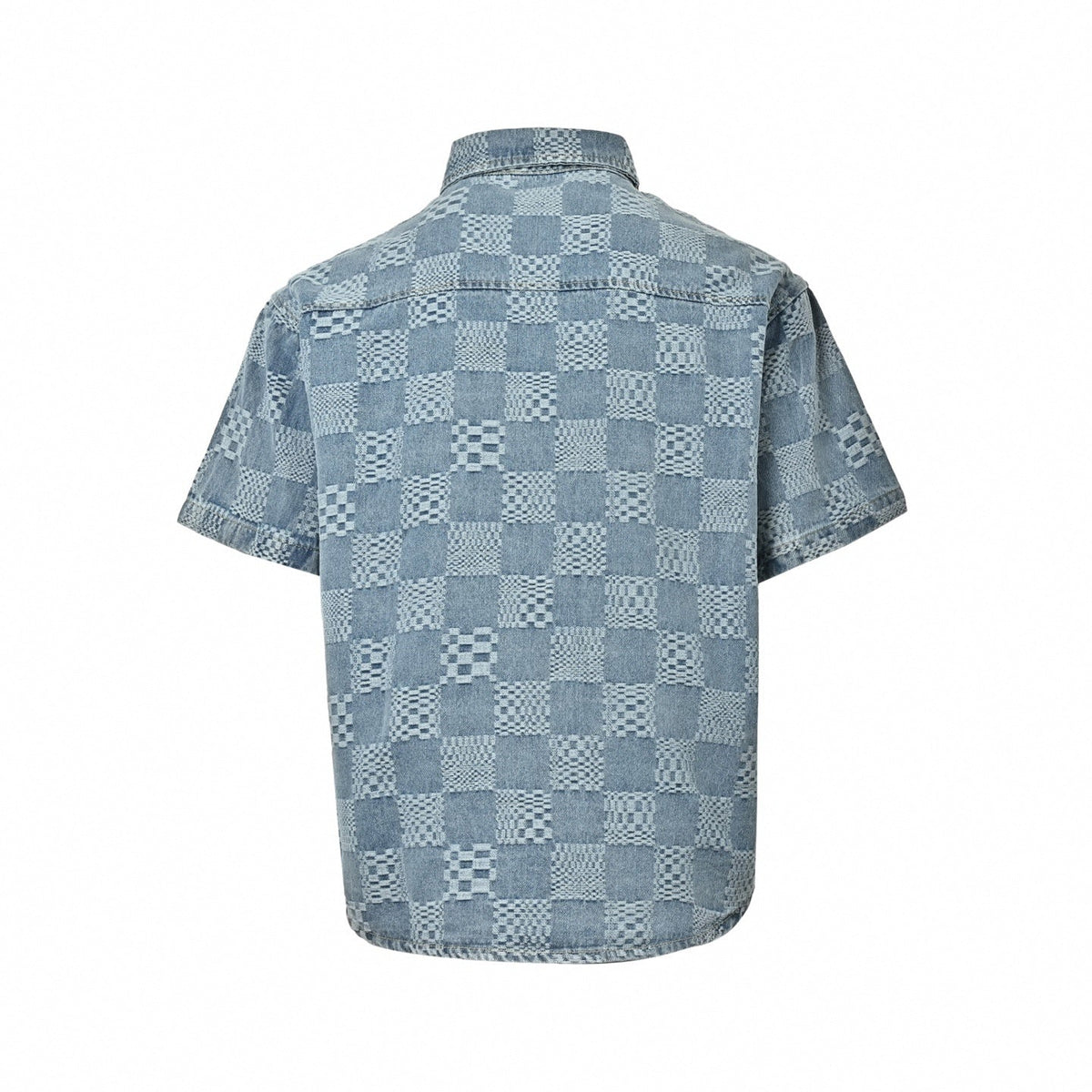 Textured Damier Denim Short-Sleeve Shirt | Light Blue