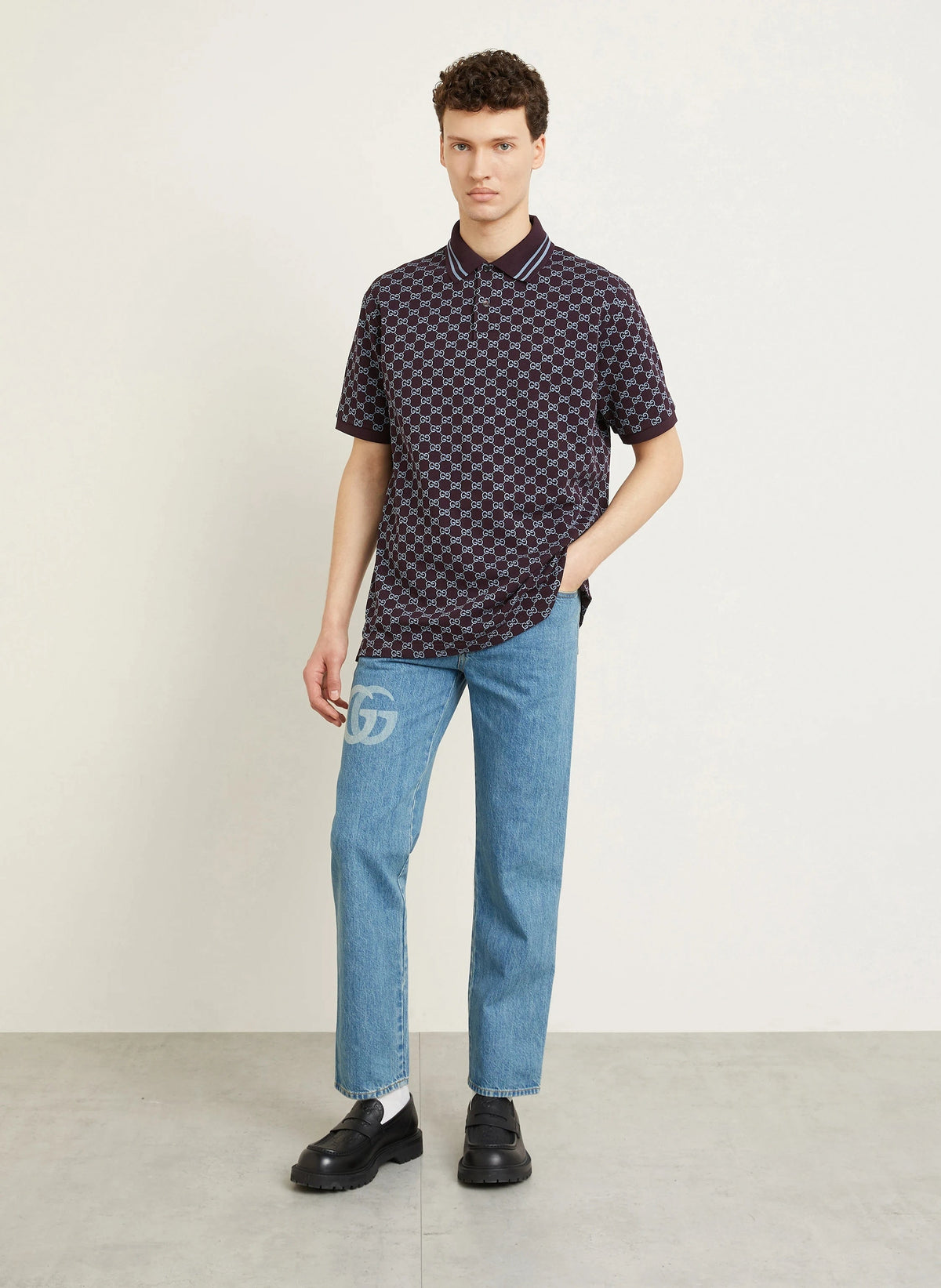 All-Over GG Motif Polo | Burgundy & Light Blue