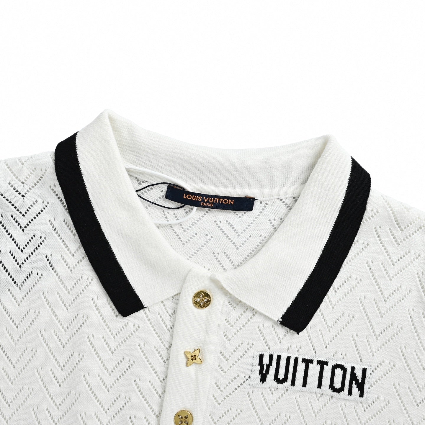 Chevron Pointelle Polo - White