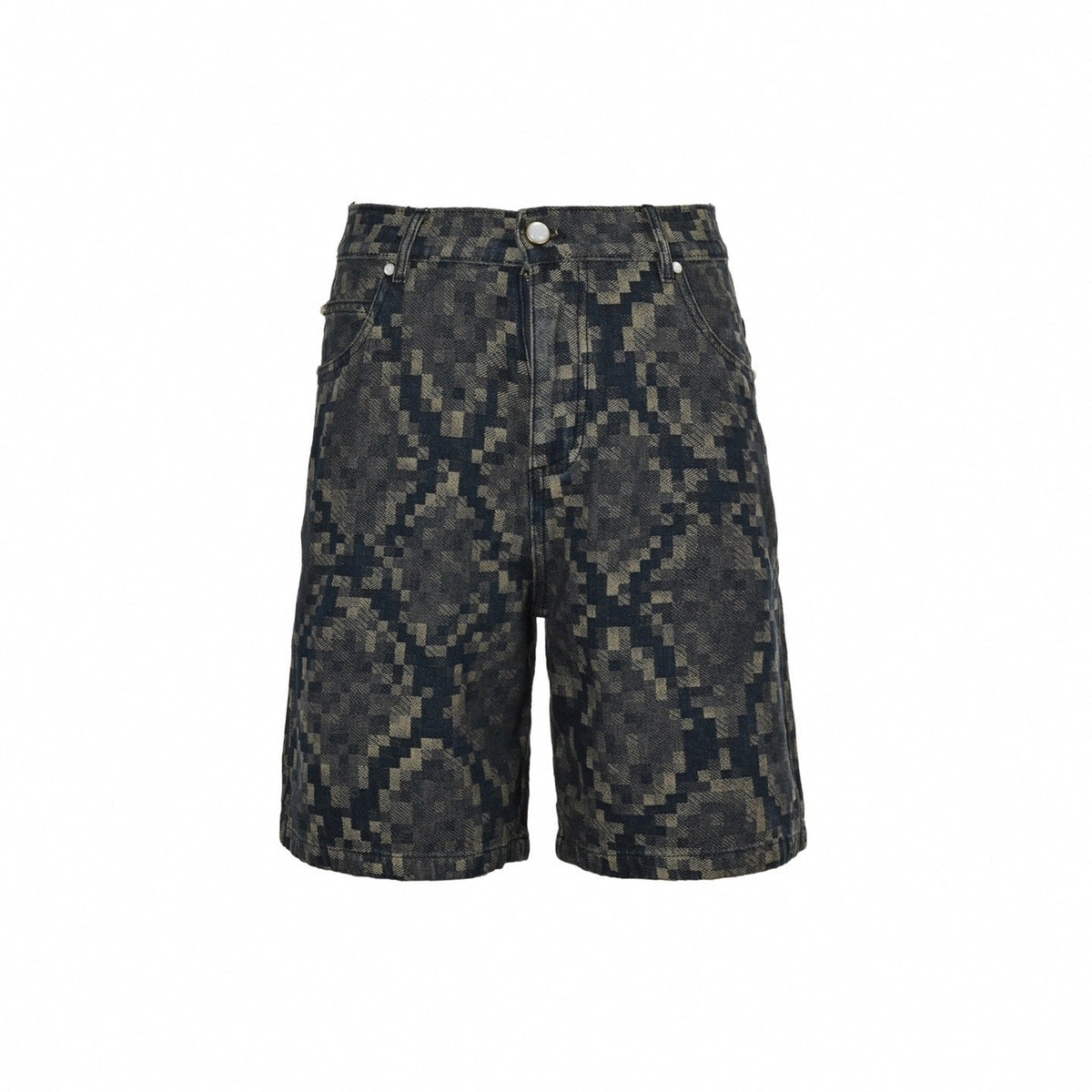 Pixelated Damier Denim Shorts | Indigo Blue