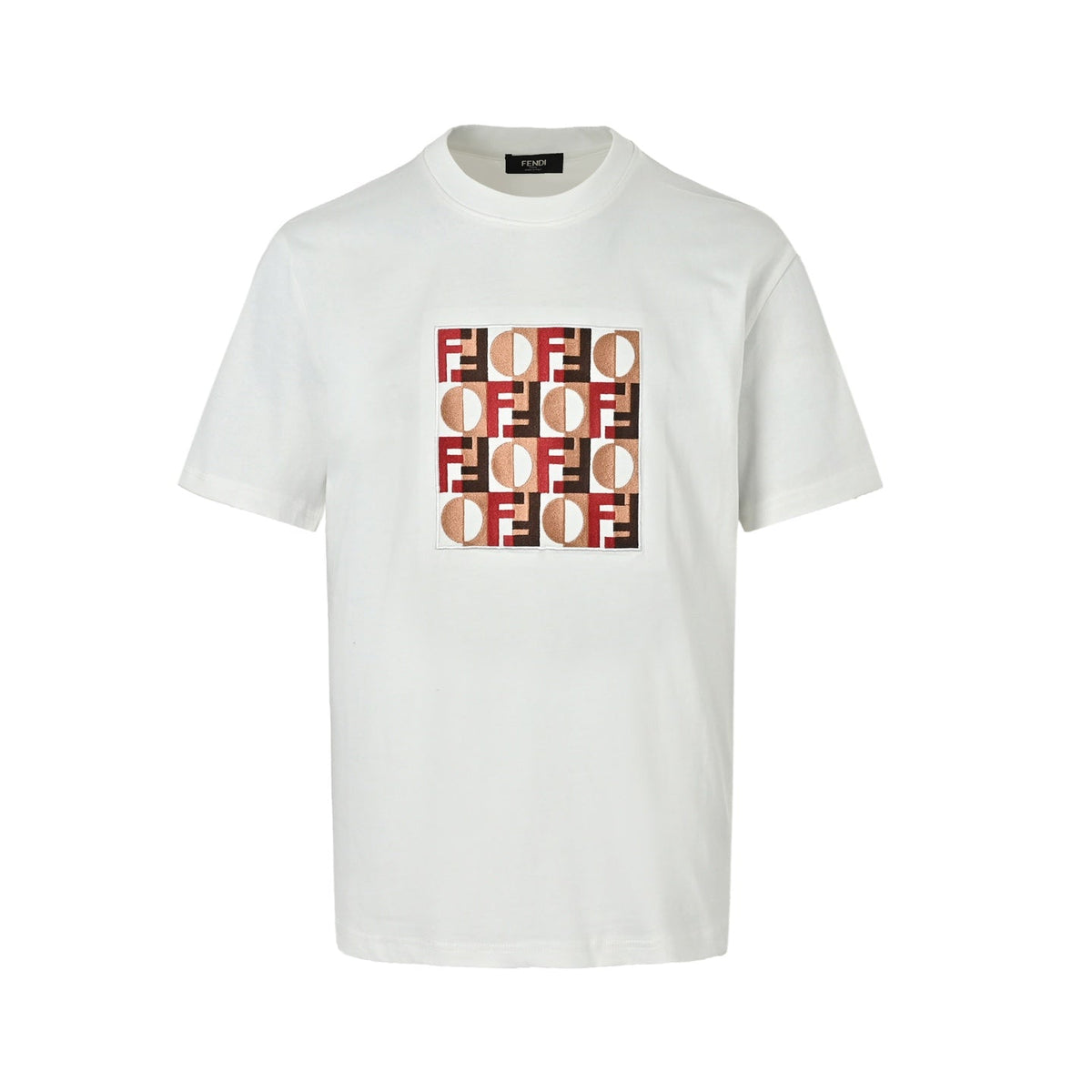 Geometric Embroidered Patch T-Shirt | White