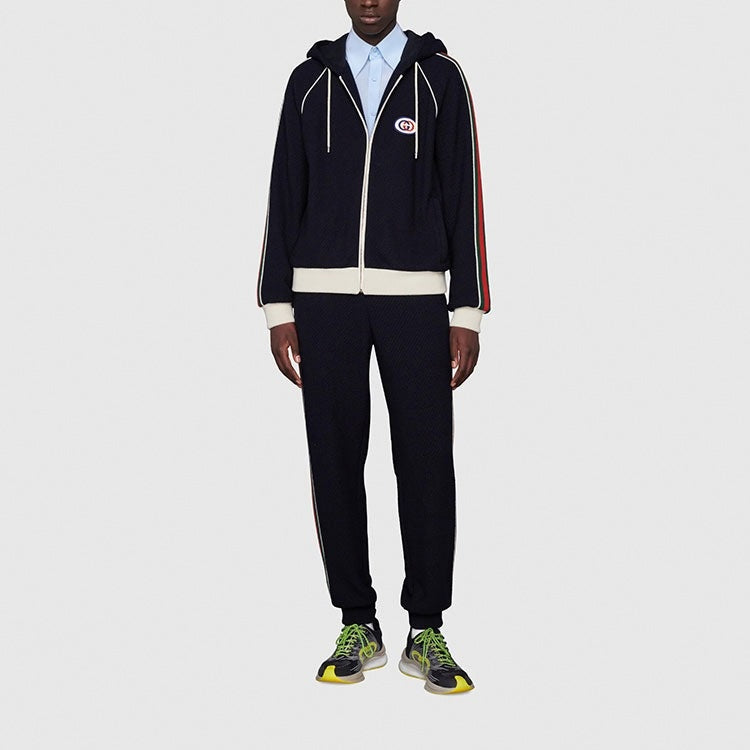 Web-Stripe Zip-Up Hoodie | Navy