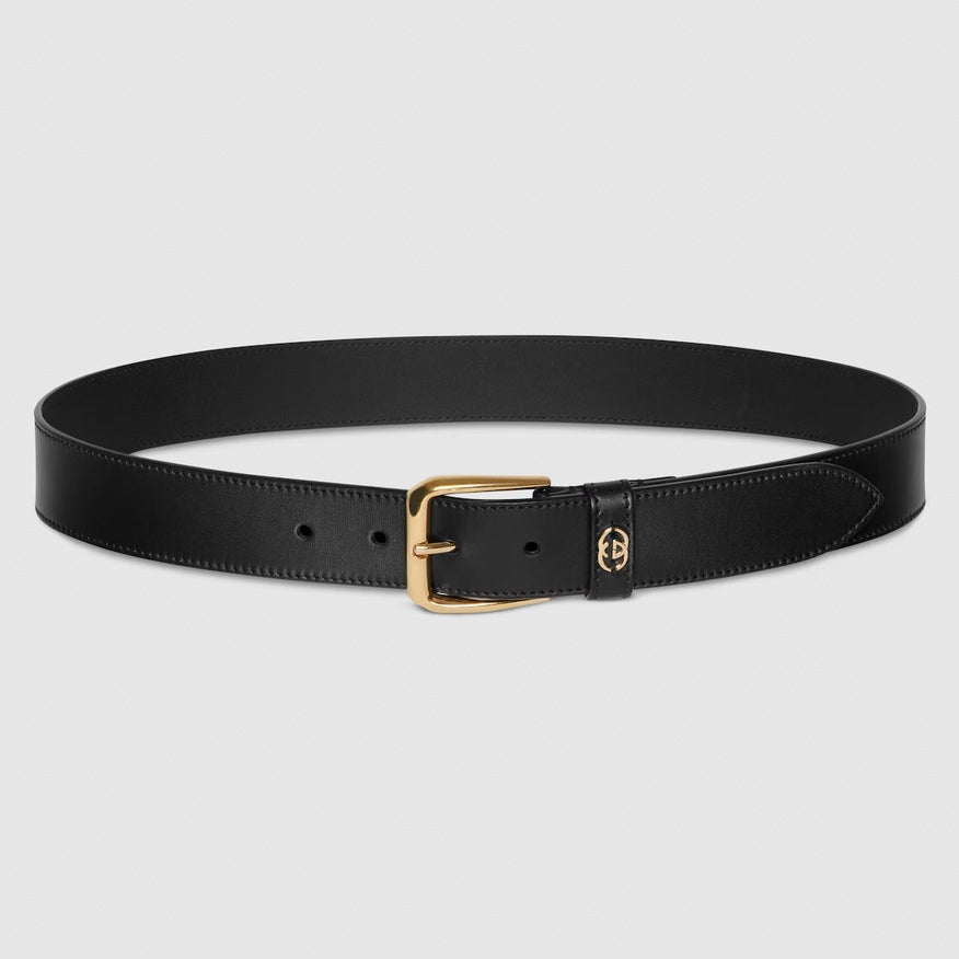 Interlocking G Leather Belt | Black & Gold