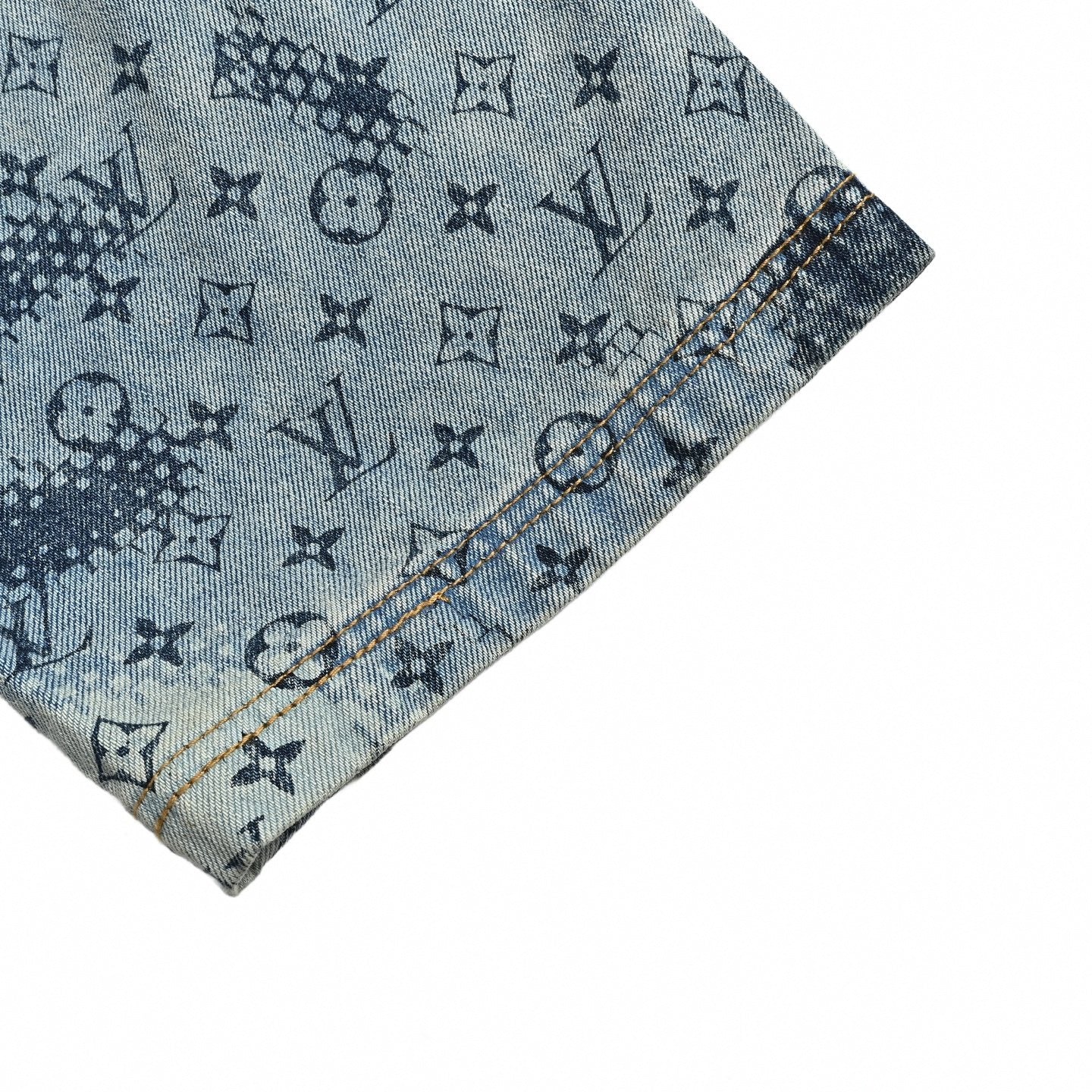 Monogram Halftone Denim Short-Sleeve Shirt - Blue