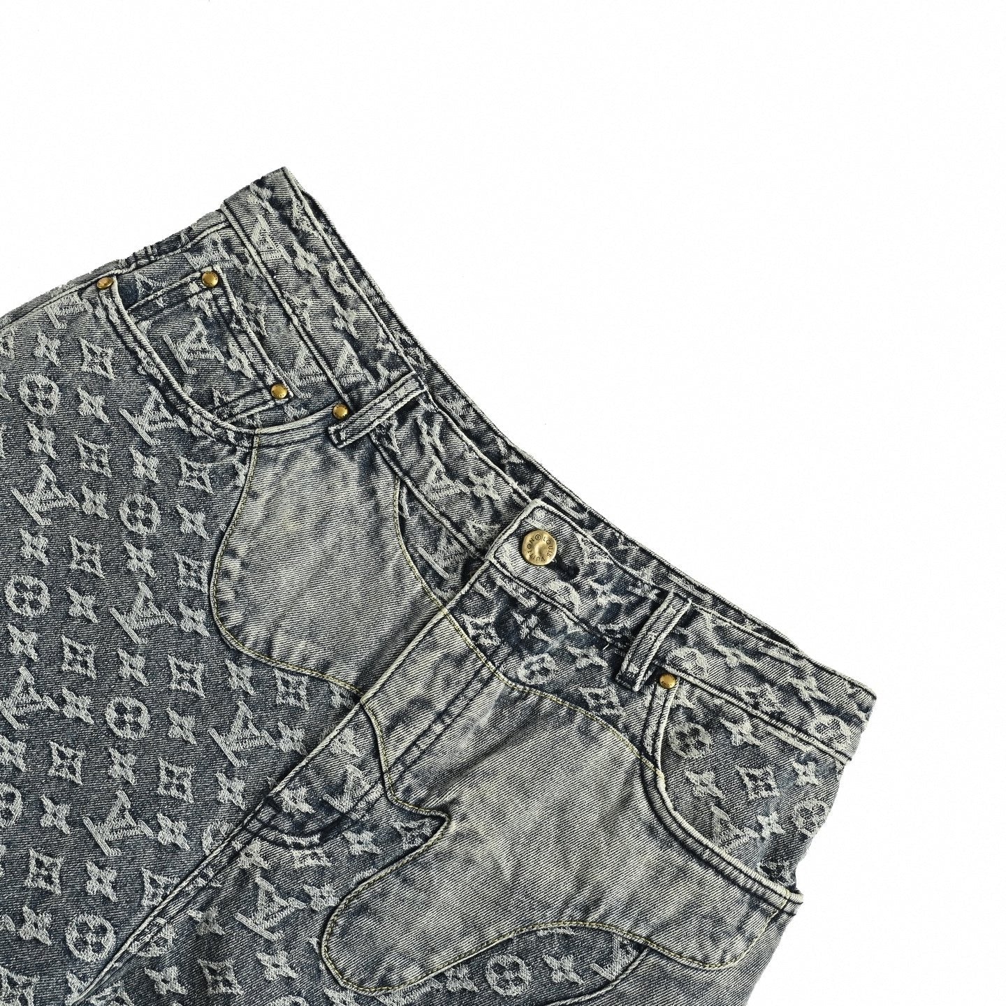Washed Monogram Patchwork Baggy Denim