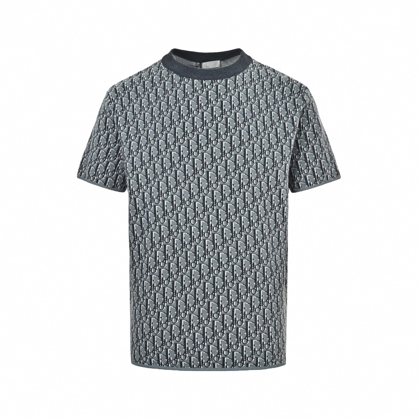 Oblique Jacquard Short-Sleeve Knit T-Shirt | Grey/Navy