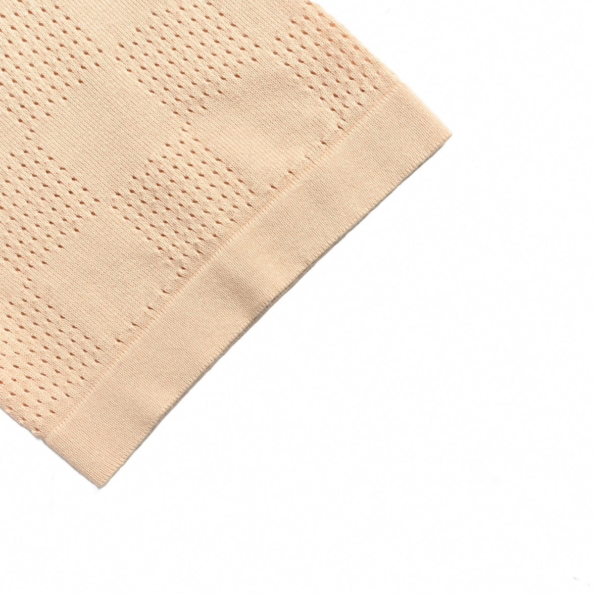 Perforated Damier Knit Button-Down Polo - Peach