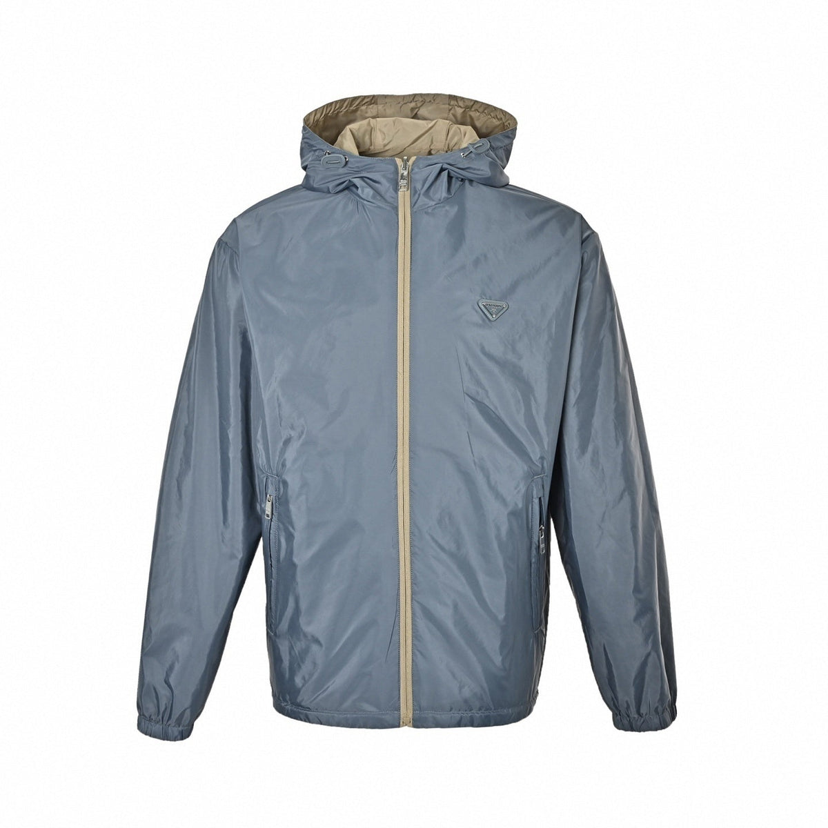 Reversible Nylon Hooded Jacket | Beige & Slate Blue