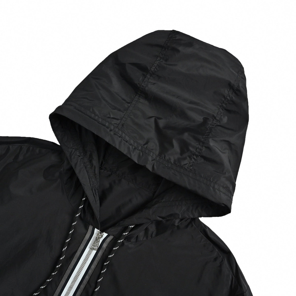 Striped-Trim Hooded Windbreaker - Black