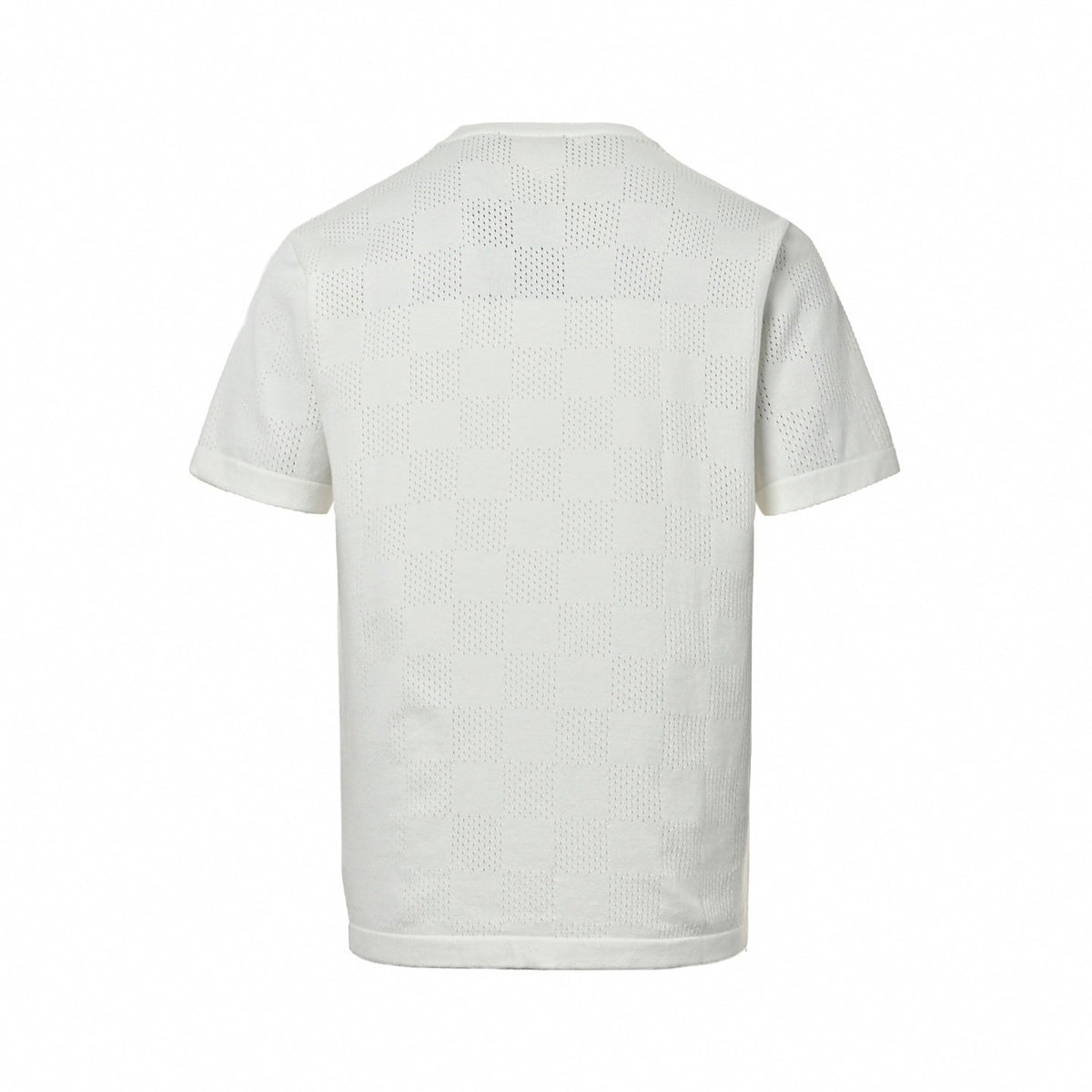 Pointelle Damier Knit T-Shirt | White