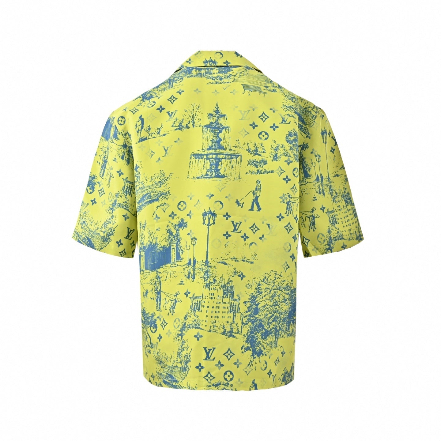 Monogram Cityscape Print Shirt & Shorts Set | Yellow & Blue