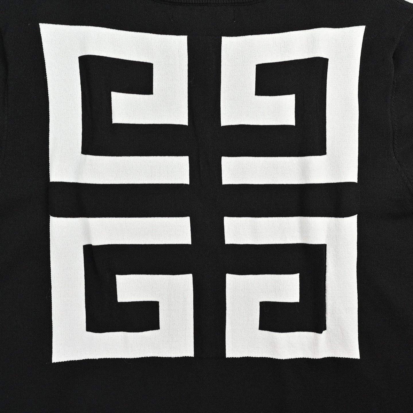 Intarsia Logo Knit T-Shirt - Black