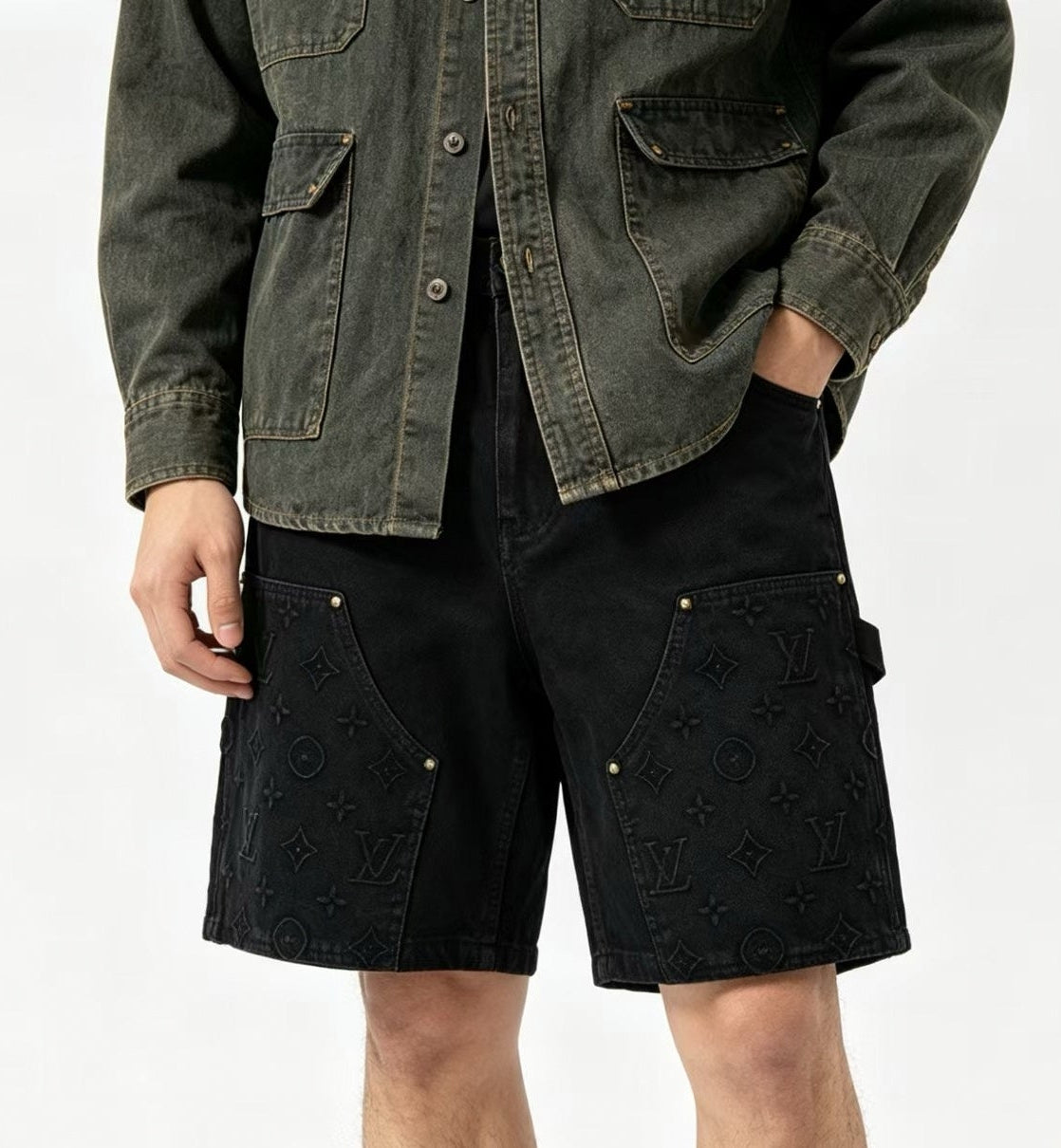 Embossed Monogram Carpenter Shorts | Black