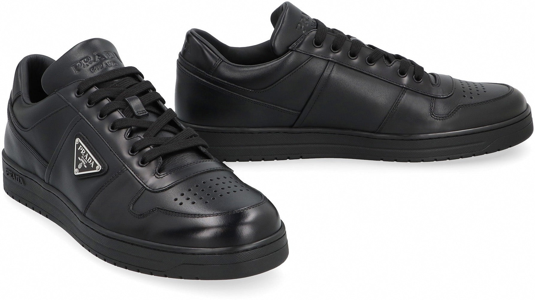 Leather Triangle Logo Sneakers | Black