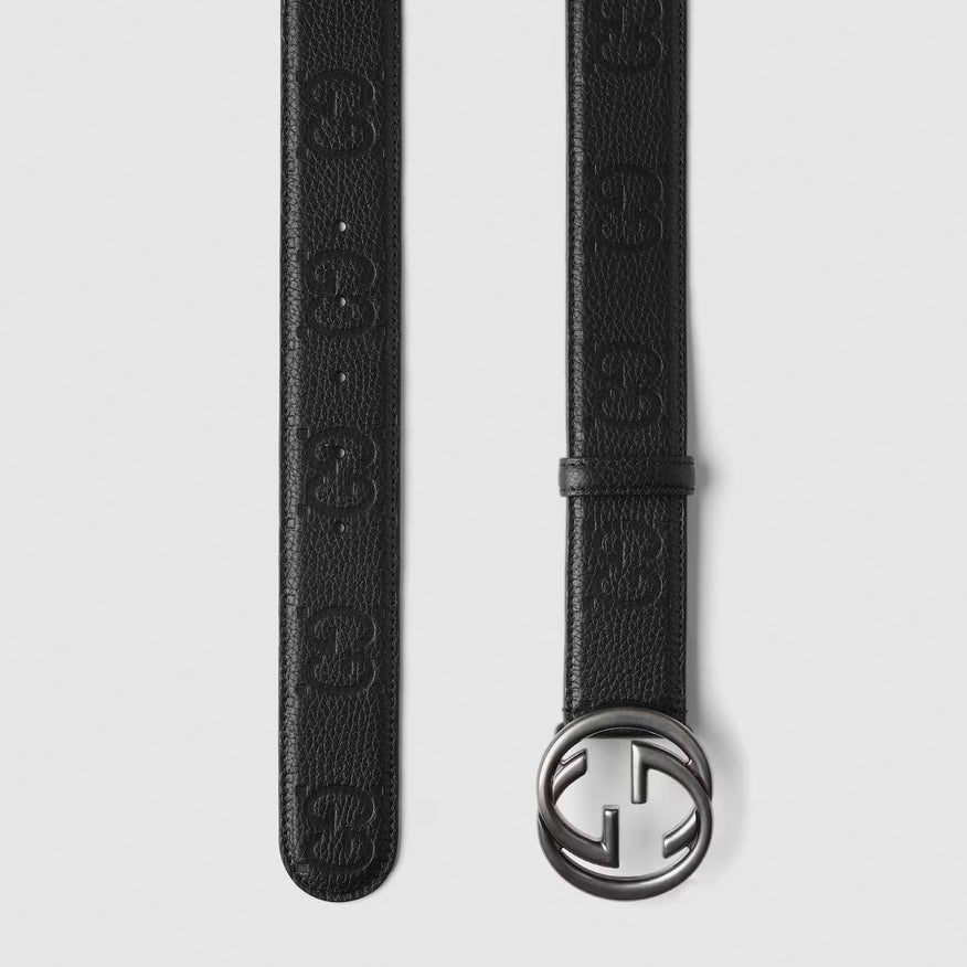Interlocking G Belt | Black GG Embossed Leather