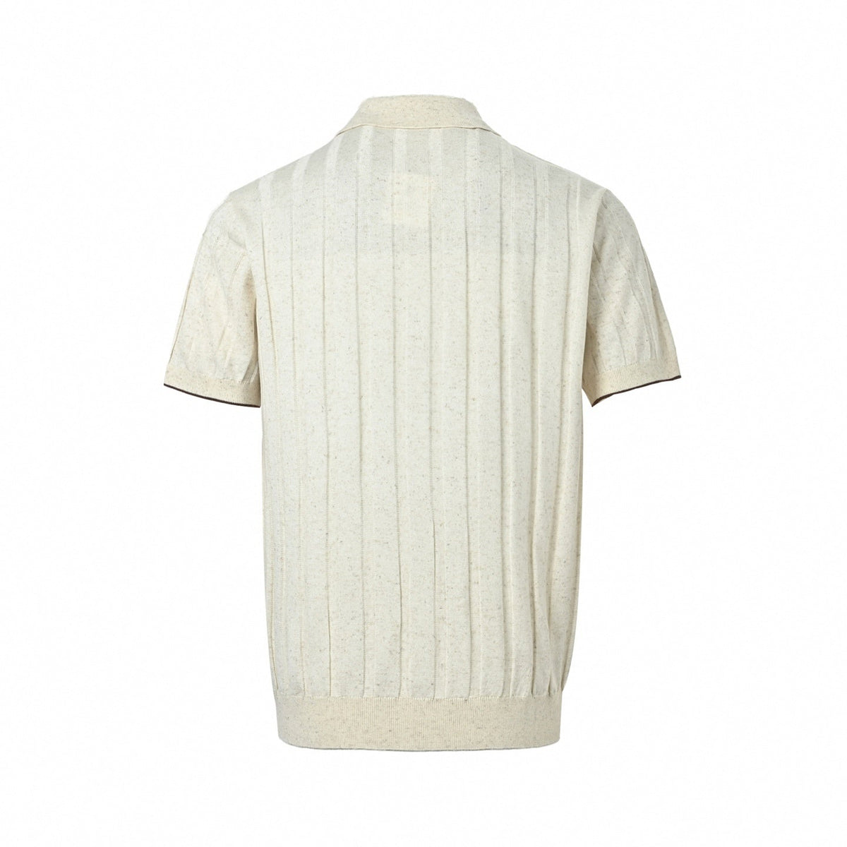Ribbed Knit Button-Through Polo | Light Beige