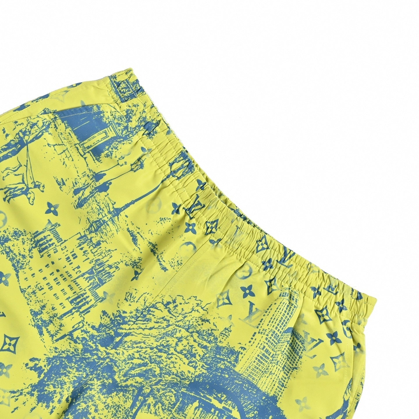 Monogram Cityscape Print Shirt & Shorts Set | Yellow & Blue