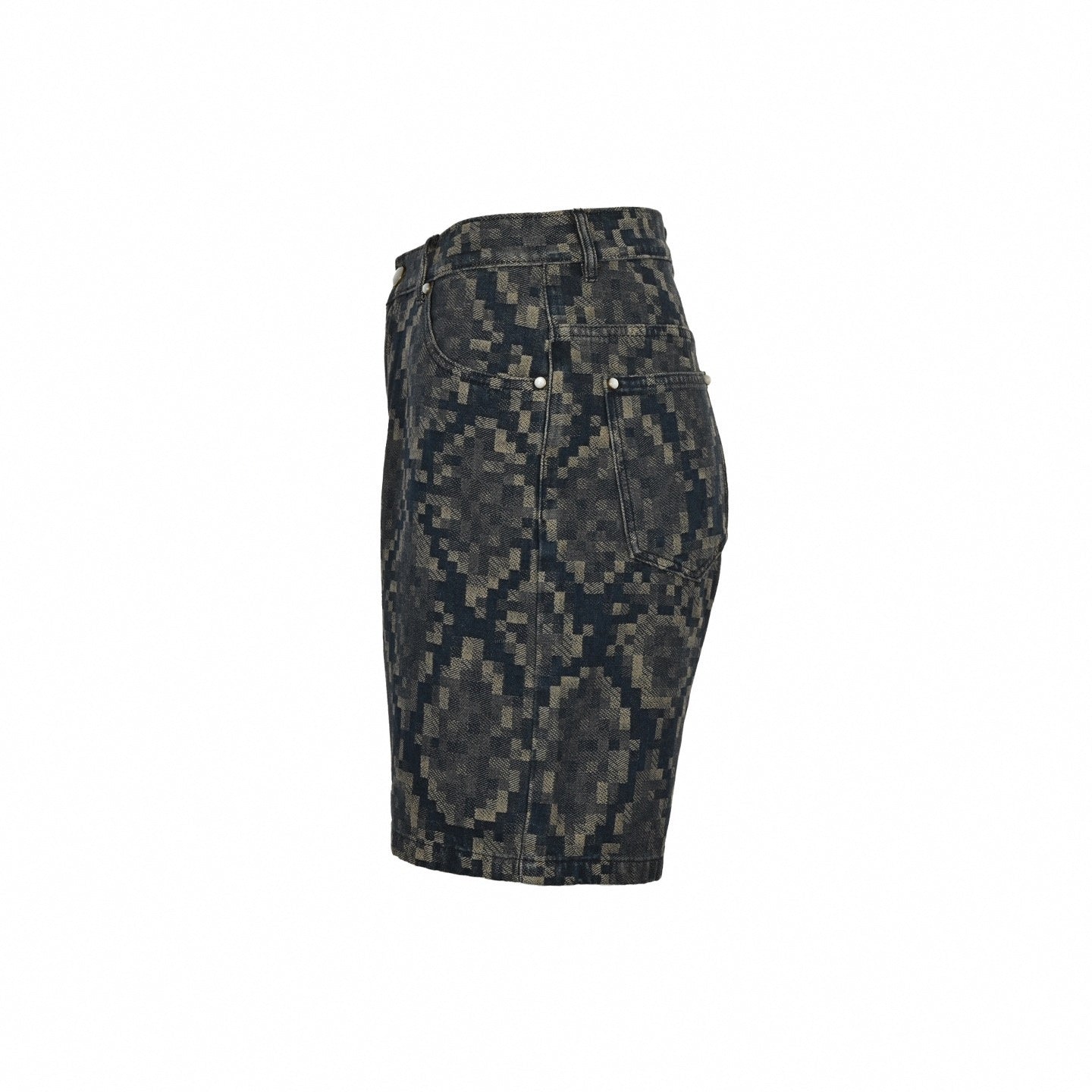 Pixelated Damier Denim Shorts | Indigo Blue