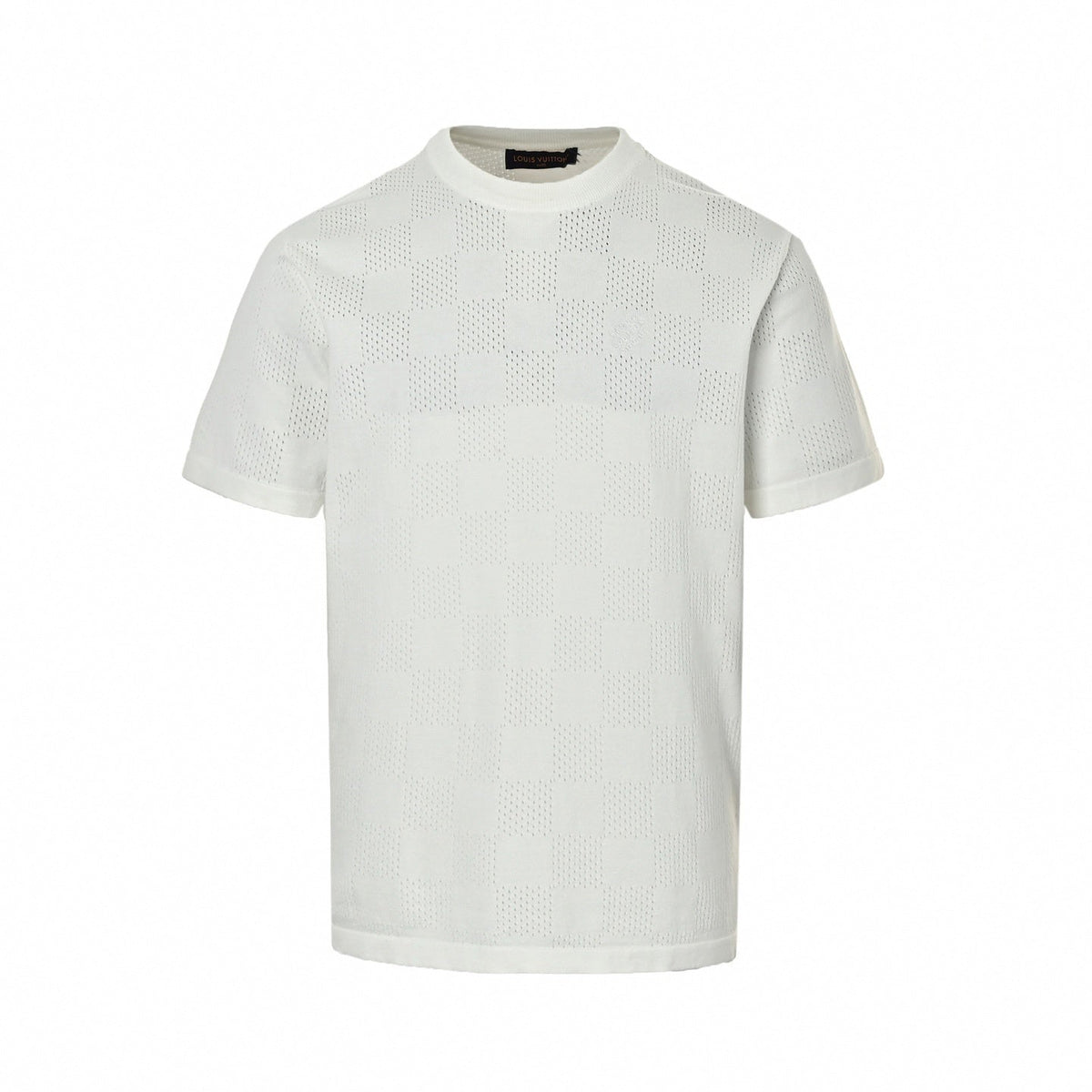 Pointelle Damier Knit T-Shirt | White