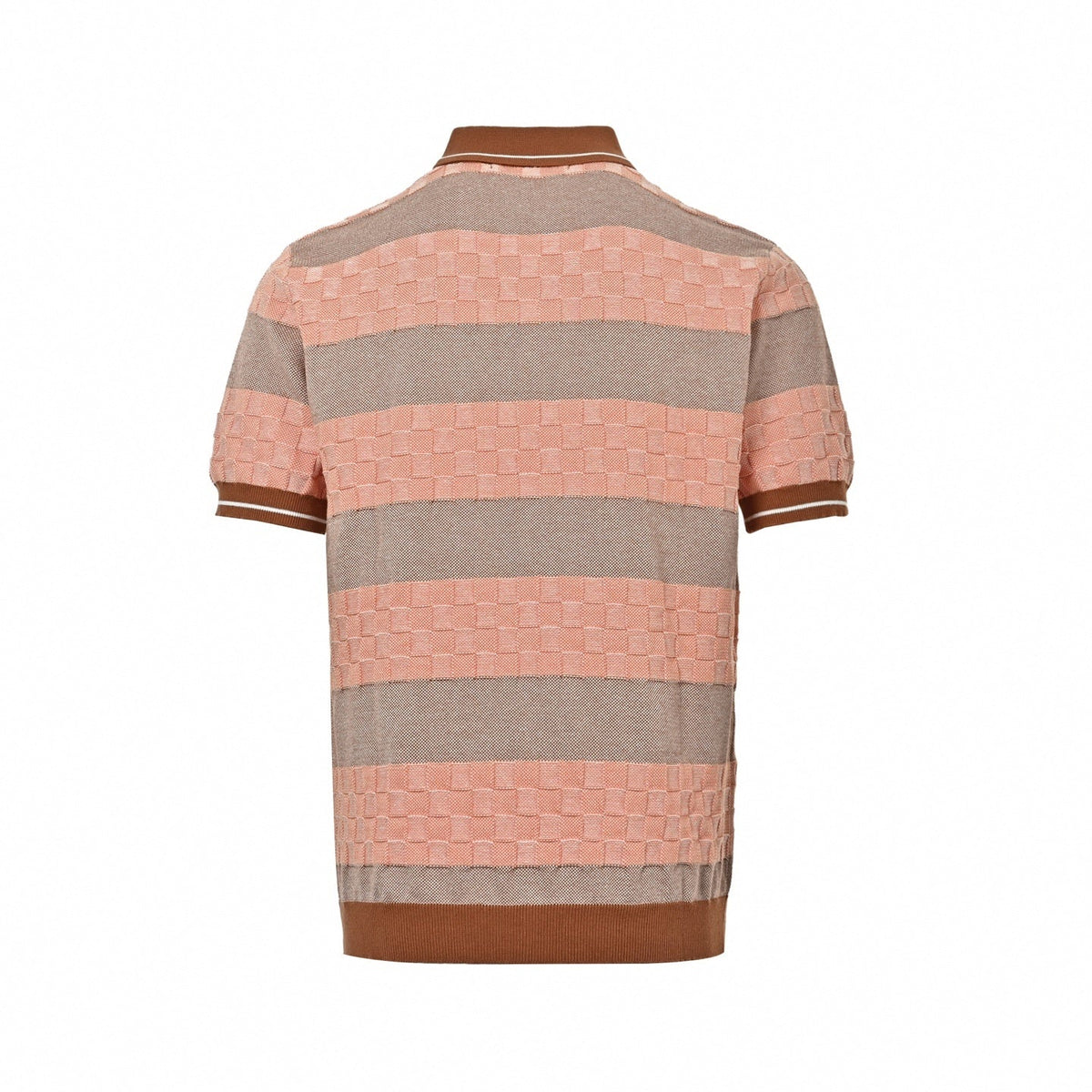 Damier Stripe Knit Polo - Coral/Beige