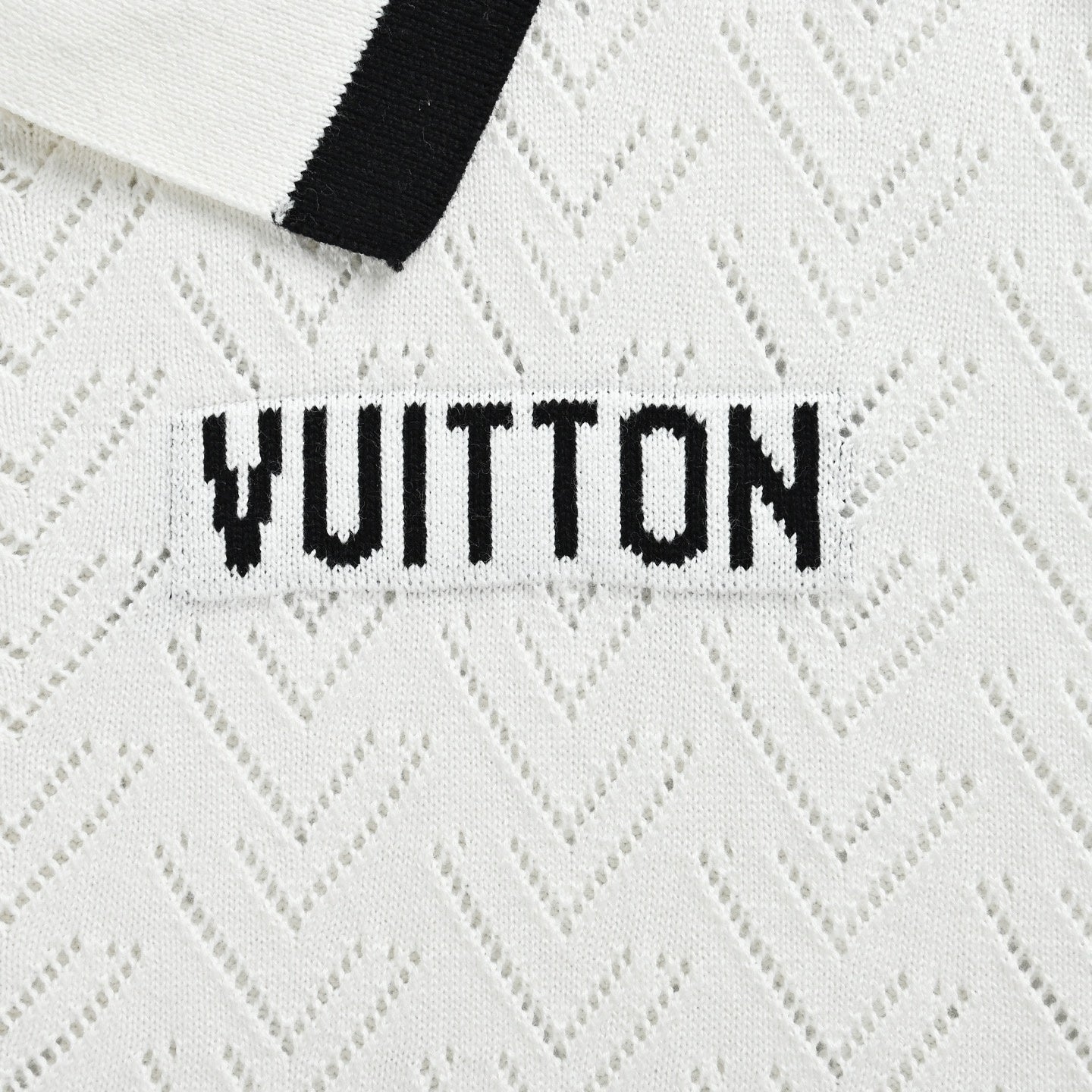 Chevron Pointelle Polo - White