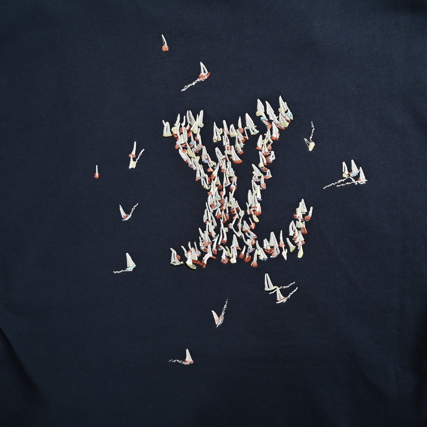 Embroidered Sailboat Logo Hoodie - Navy Blue
