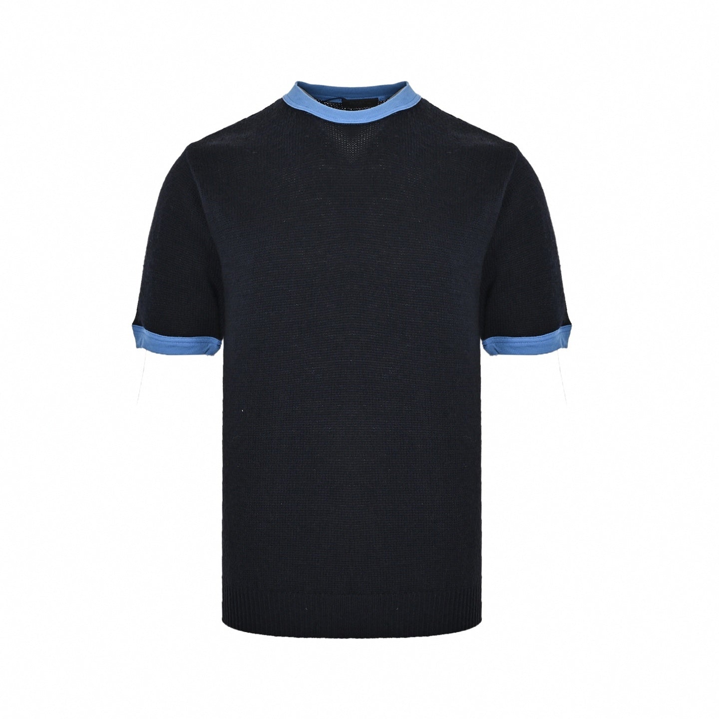 Contrast-Trim Knit T-Shirt | Navy Blue & Light Blue