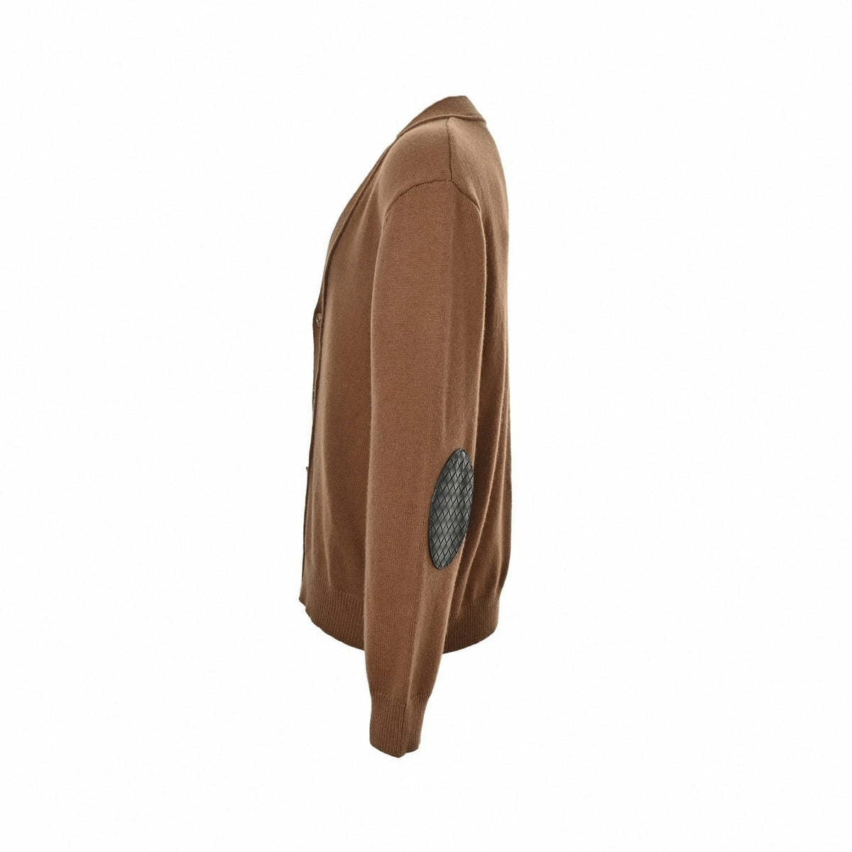 Cashmere Intrecciato Elbow-Patch Cardigan | Camel