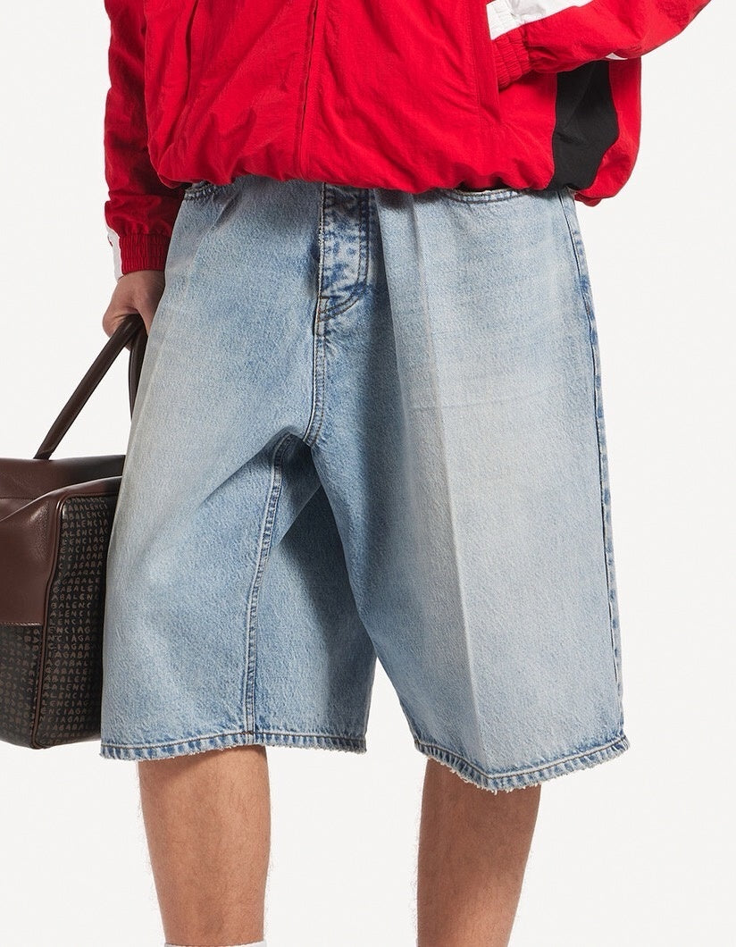 Oversized Distressed Denim Shorts | Light Blue Wash