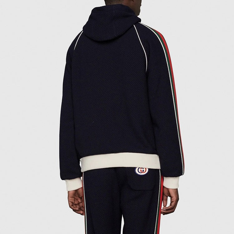 Web-Stripe Zip-Up Hoodie | Navy
