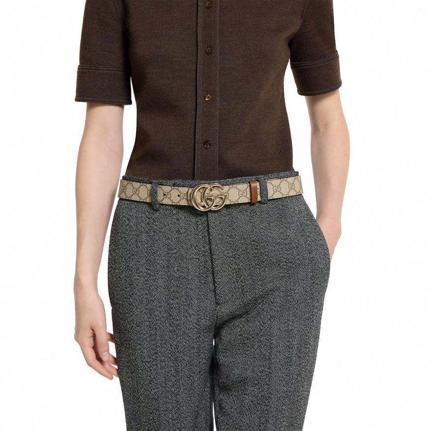 GG Marmont Reversible Belt | GG Supreme & Brown Leather