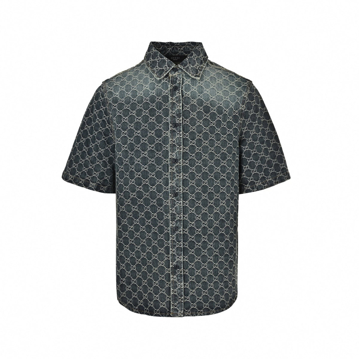 GG Monogram Short-Sleeve Denim Shirt | Dark Indigo Wash