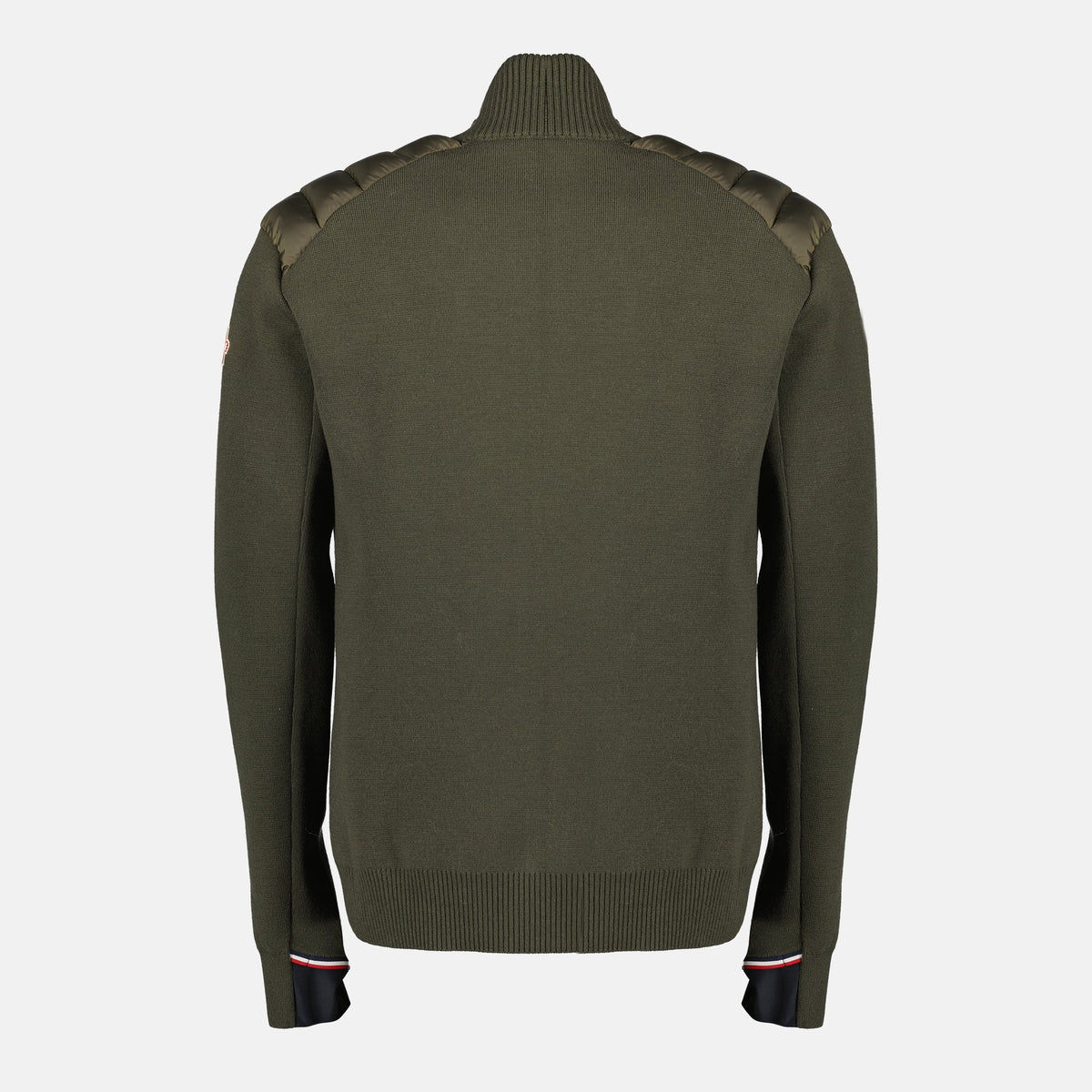 Quilted Zippered Cardigan in Khaki Wool
