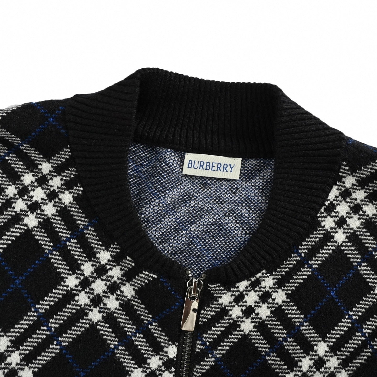 Diagonal Check Knit Zip-Up Jacket