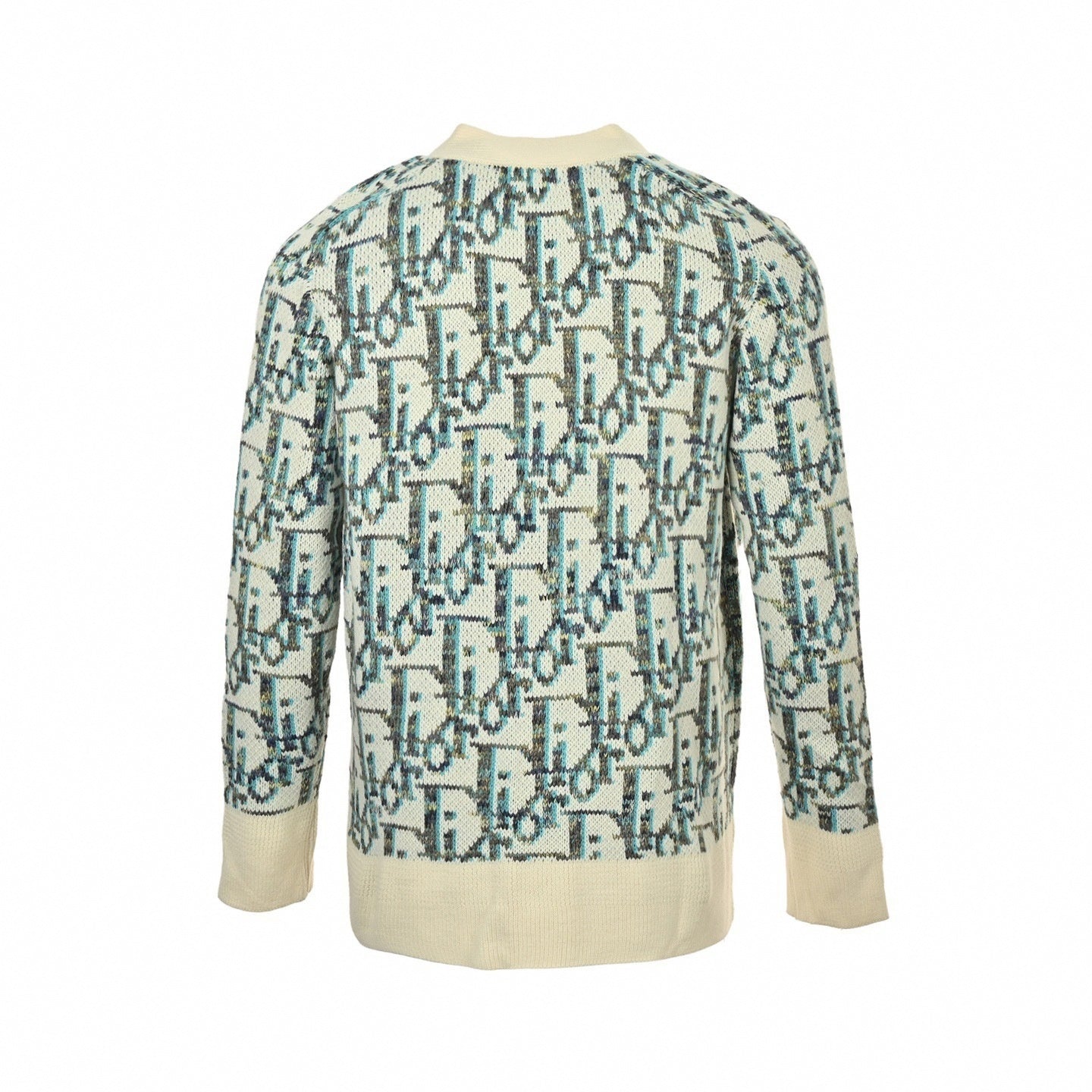 Oblique Cotton Jacquard Cardigan | White & Teal