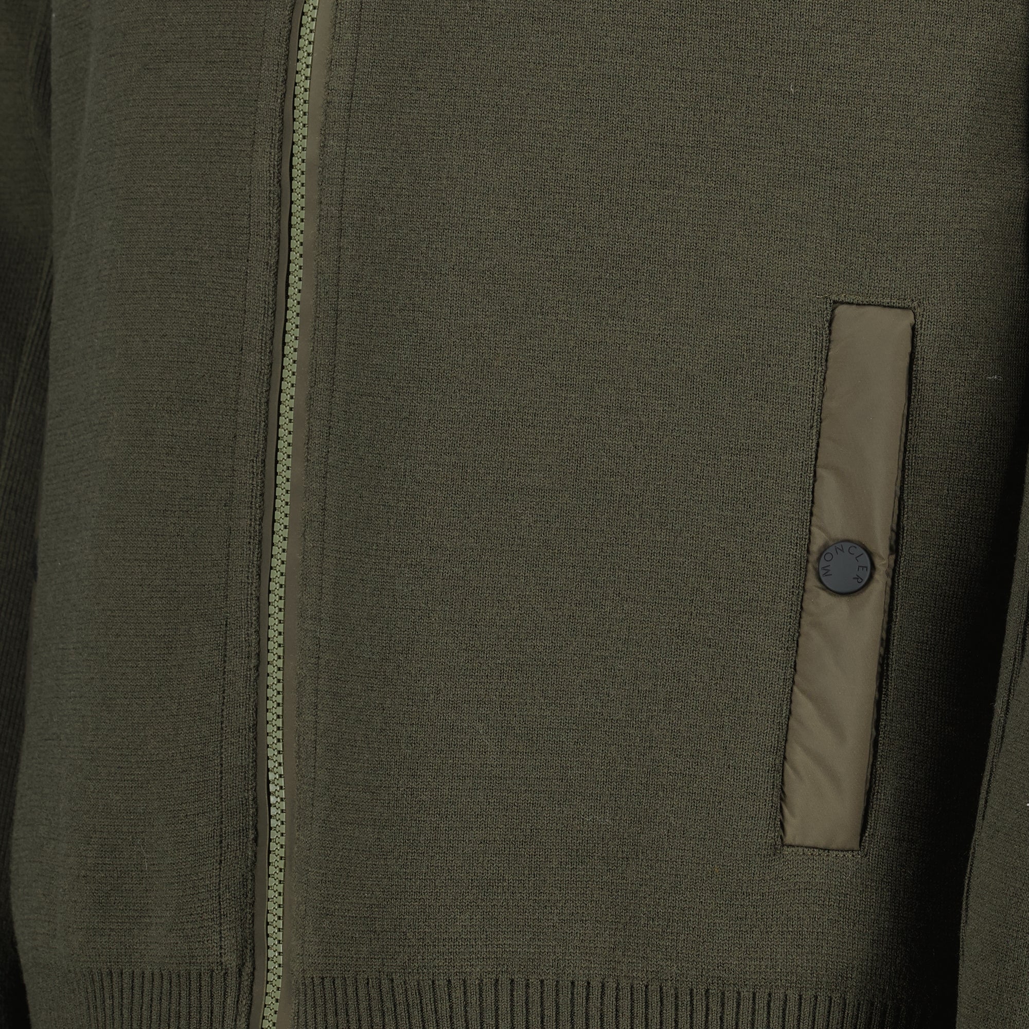 Quilted Zippered Cardigan in Khaki Wool