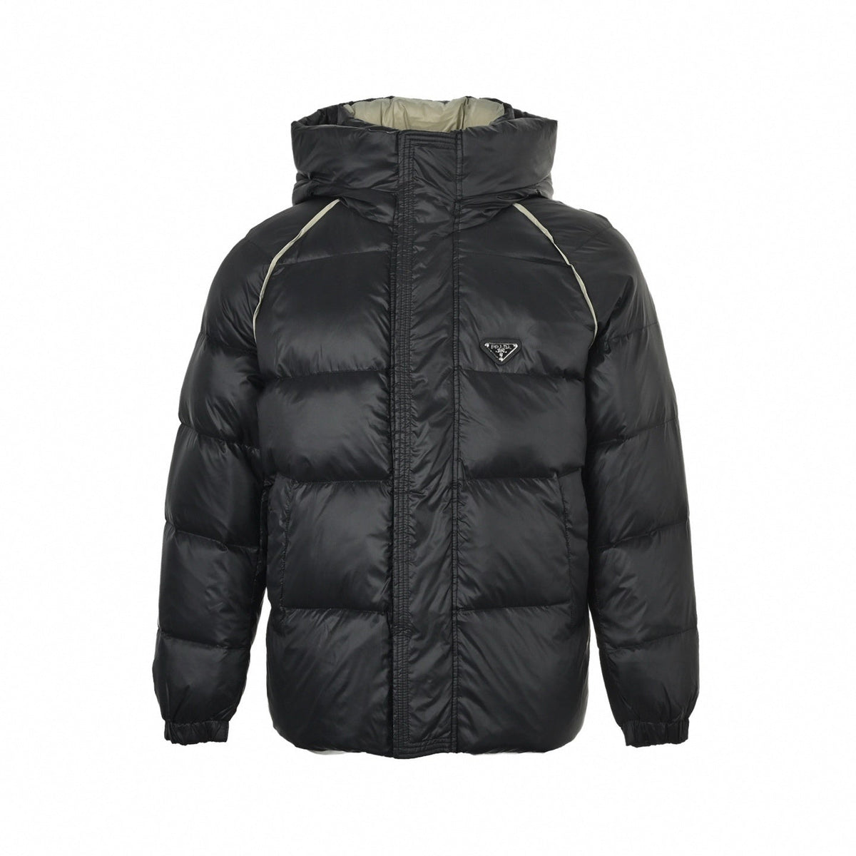 Contrast Piping Hooded Down Jacket | Black