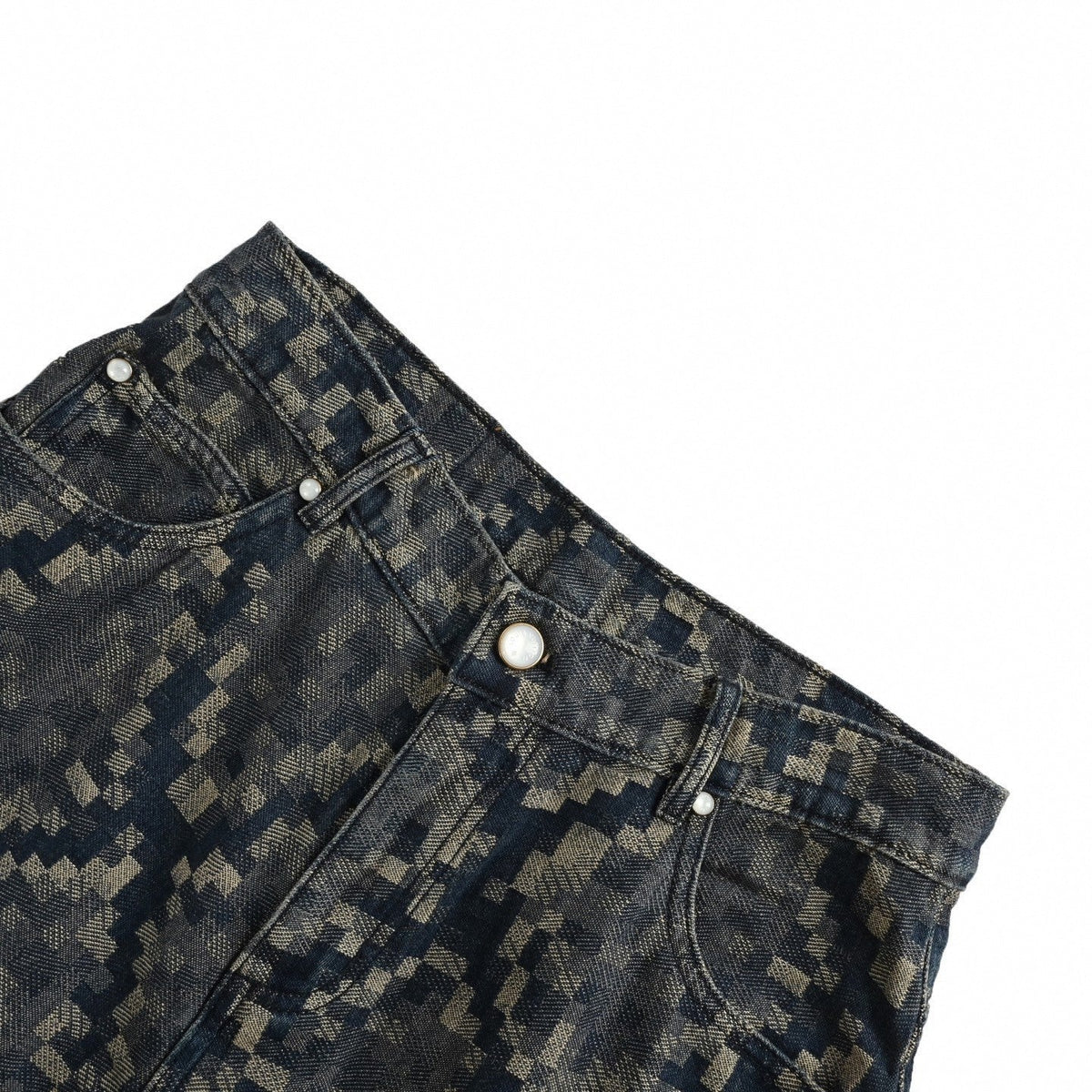 Pixelated Damier Denim Shorts | Indigo Blue