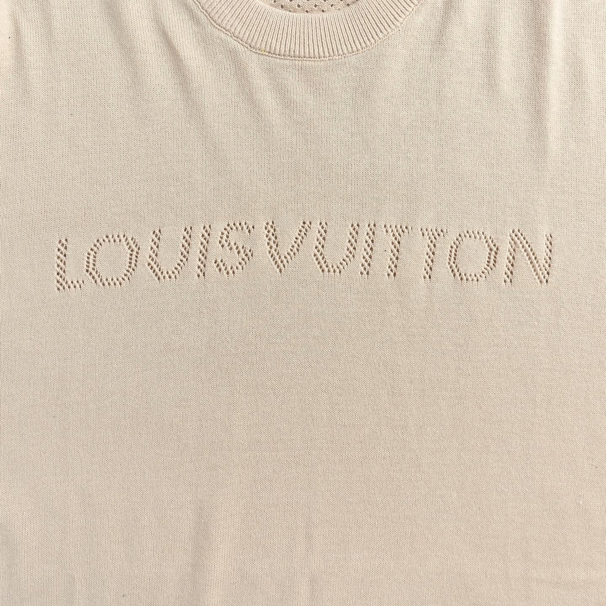 Pointelle Logo Knit T-Shirt - Beige