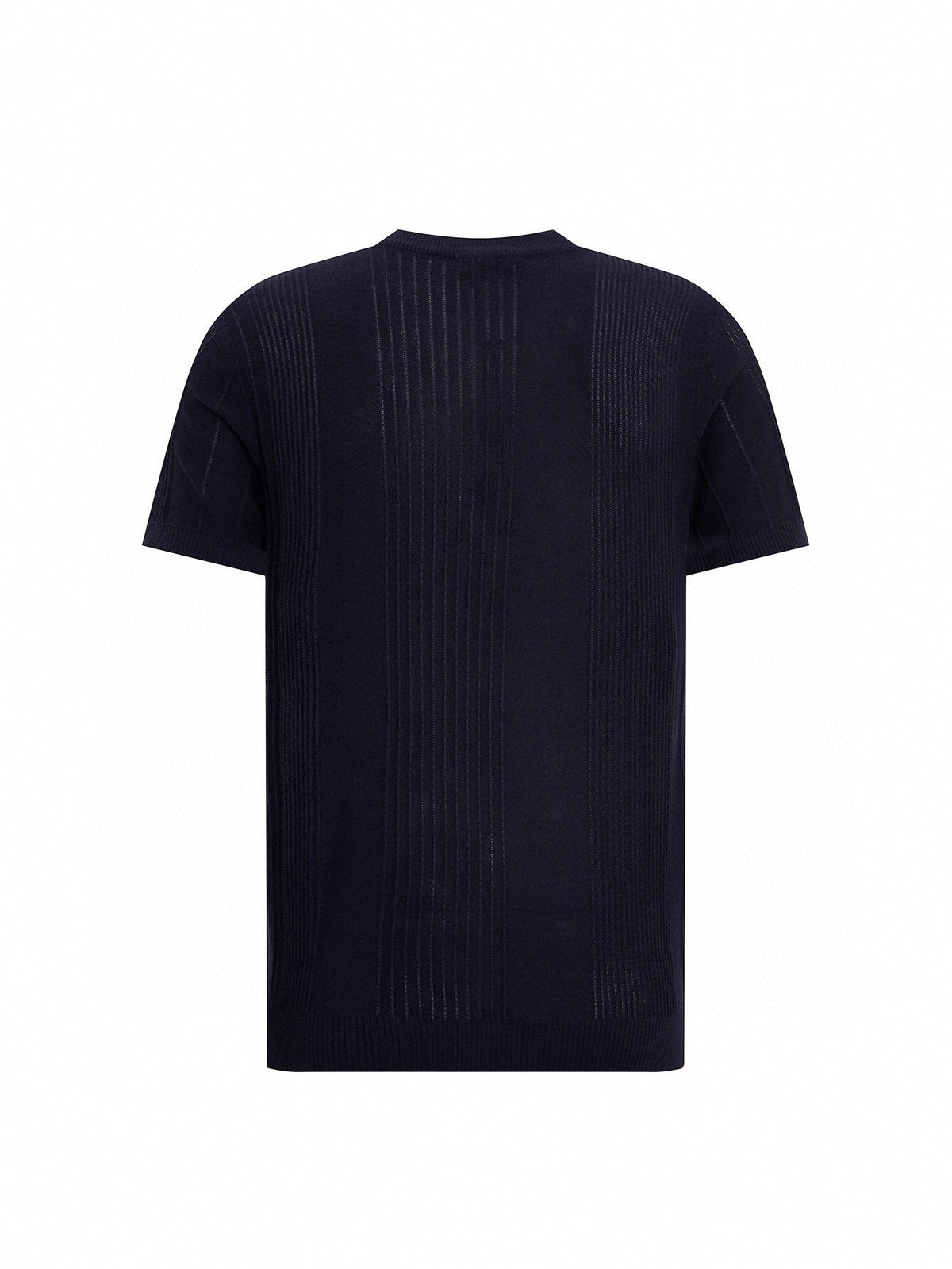 Vertical Ribbed Knit T-Shirt | Navy Blue