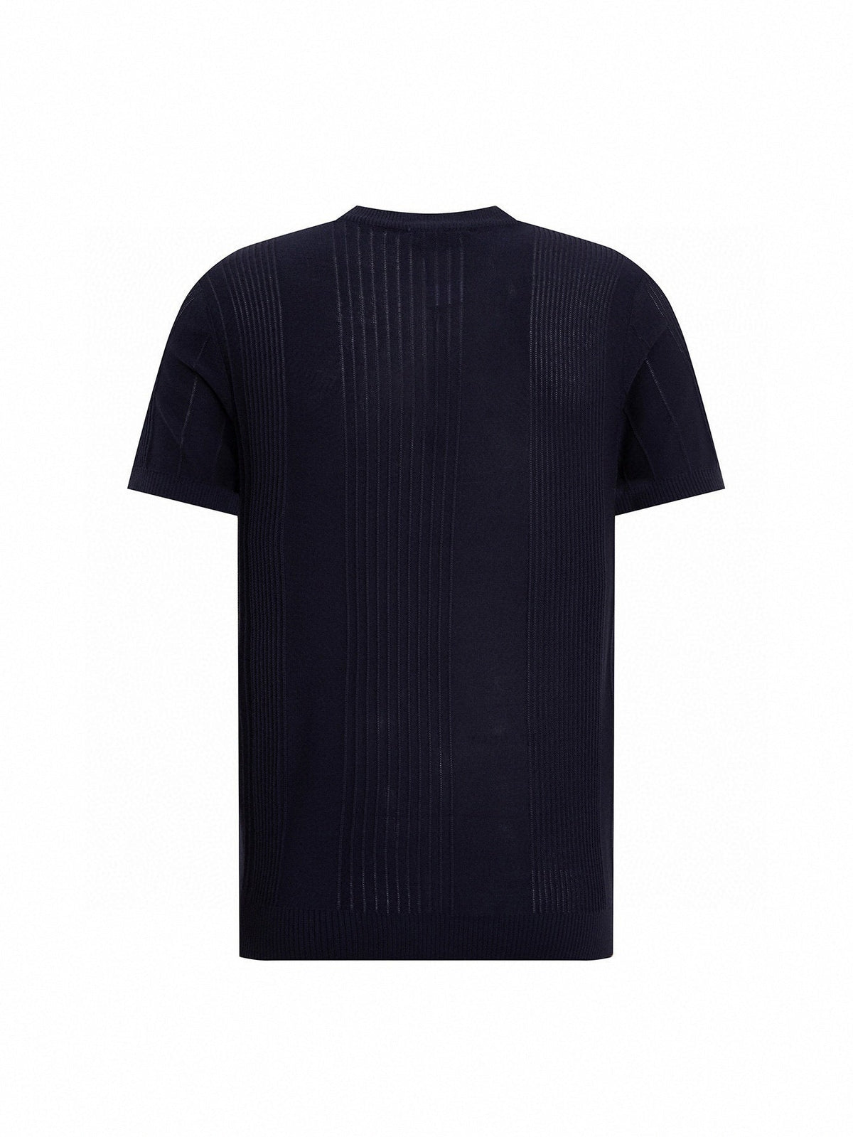 Vertical Ribbed Knit T-Shirt | Navy Blue