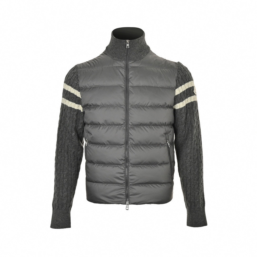 Cable Knit Sleeve Quilted Down Cardigan | Grey