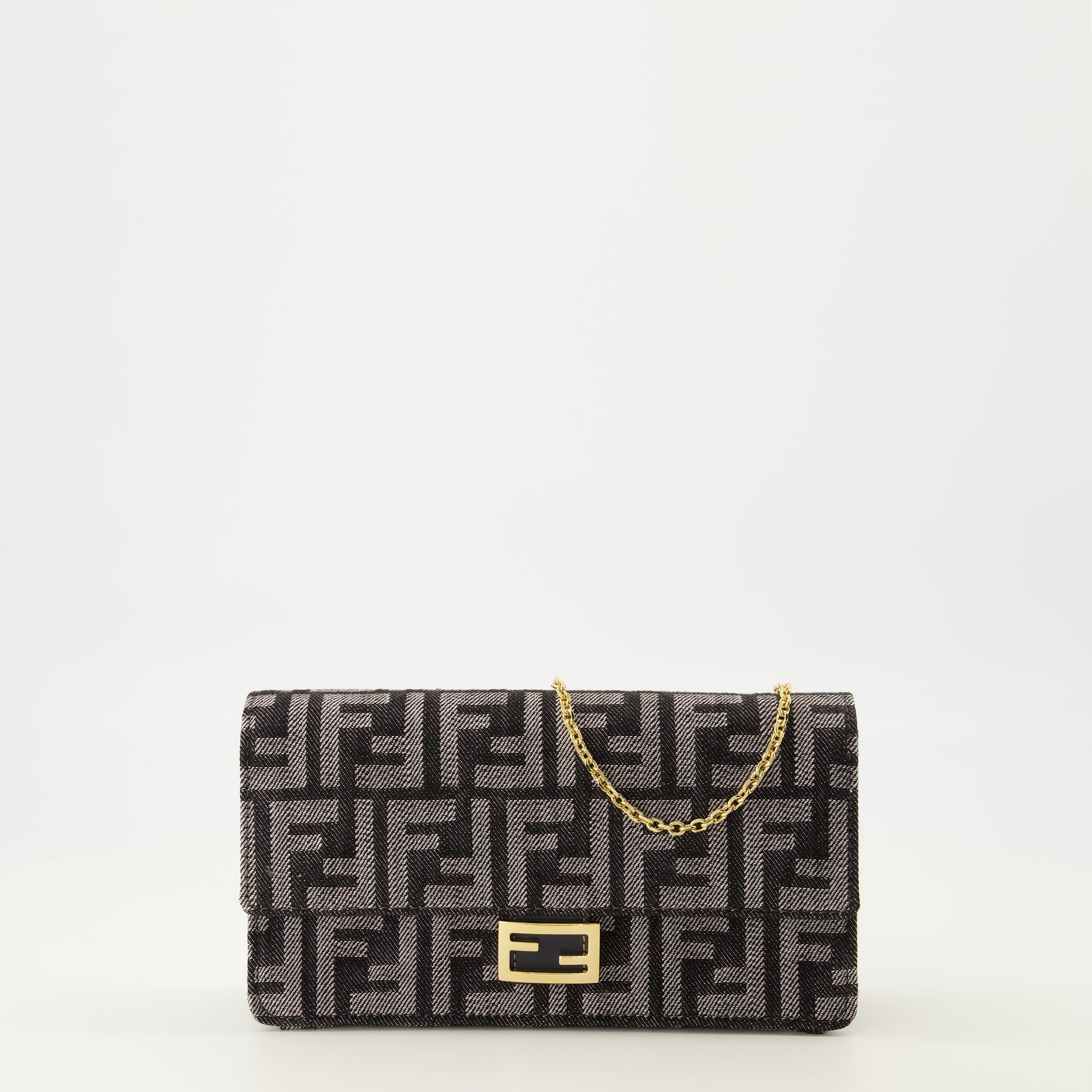 Gray FF Denim Chain Baguette Wallet